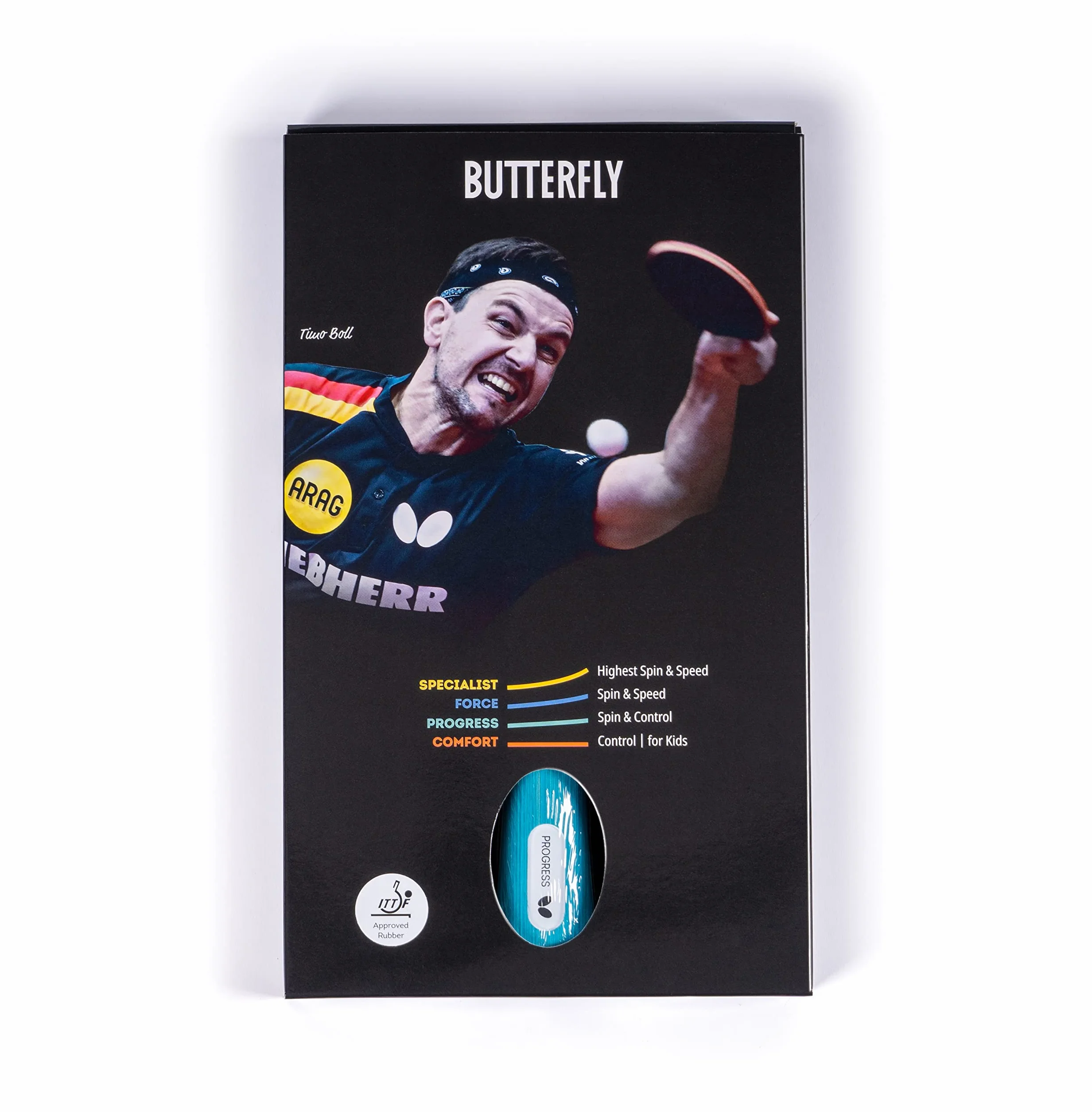 Rakietka do tenisa stołowego BUTTERFLY Progress | zaawansowana, profesjonalna rakietka do tenisa stołowego | czarna/czerwona guma z homologacją ITTF | antypoślizgowa powierzchnia