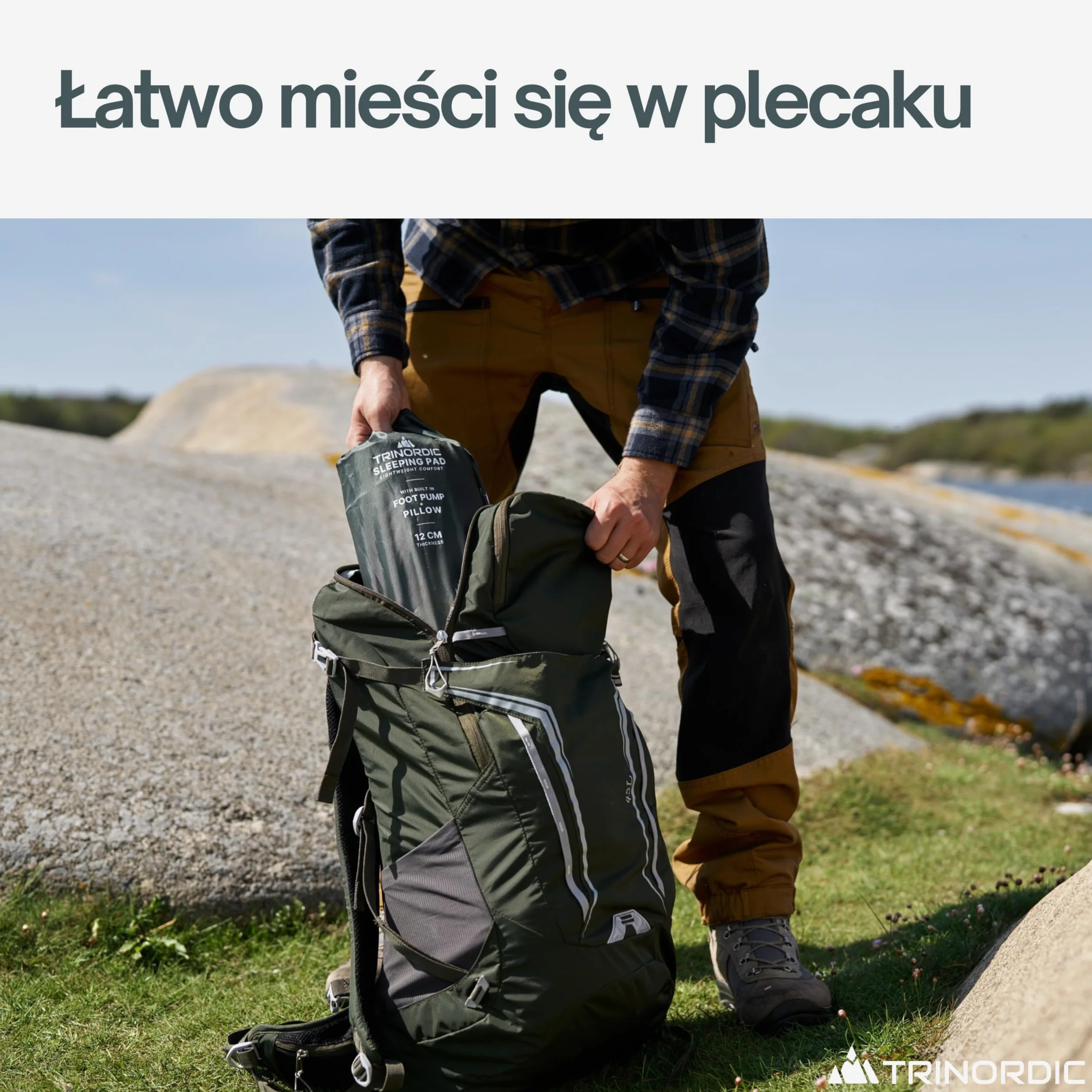 Trinordic Nadmuchiwany Materac Kempingowy 12 cm z Wbudowaną Pompką Nożną i Poduszką