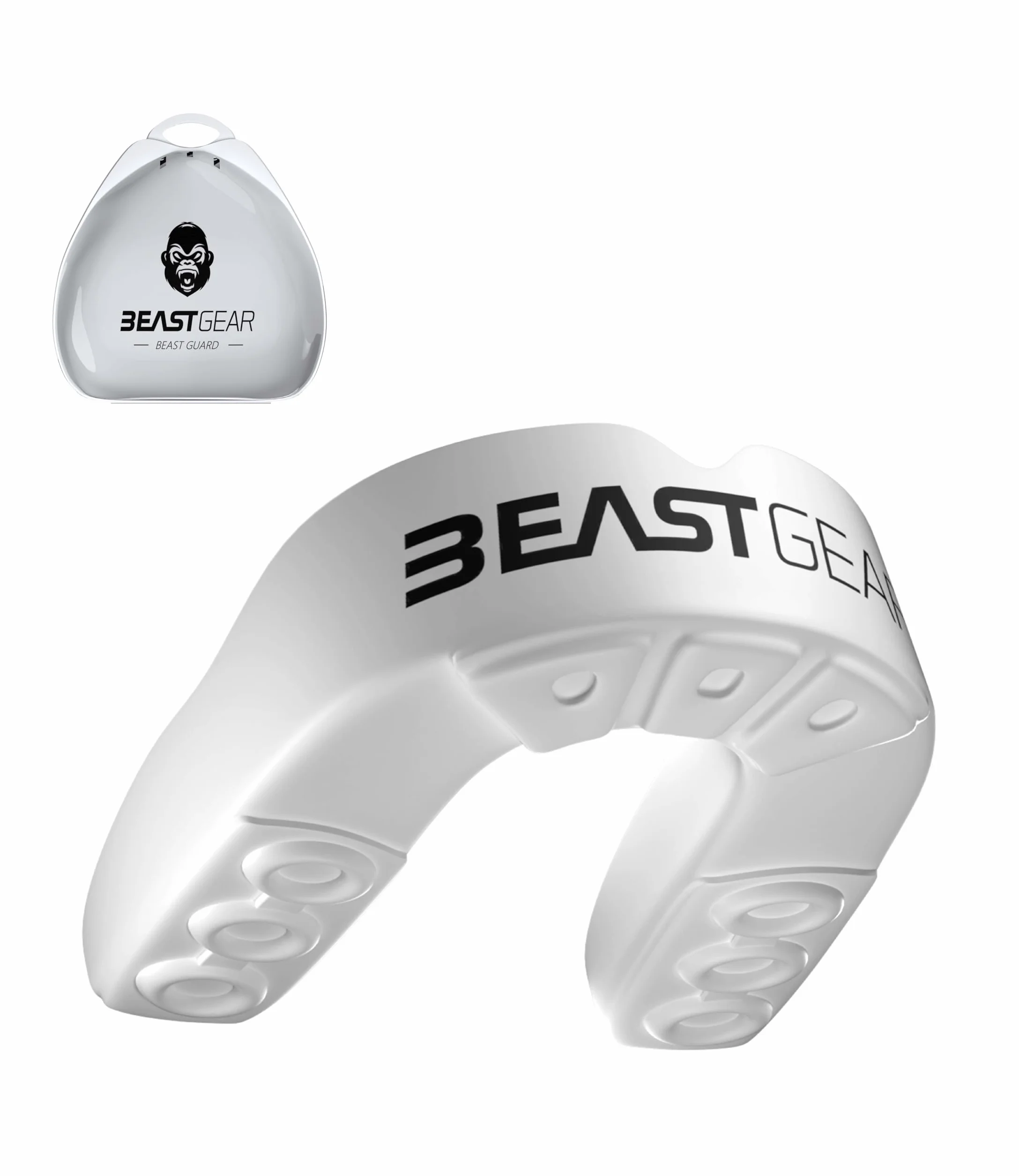 Beast Gear Ochraniacz na zęby formowalny z etui do sportów kontaktowych biały