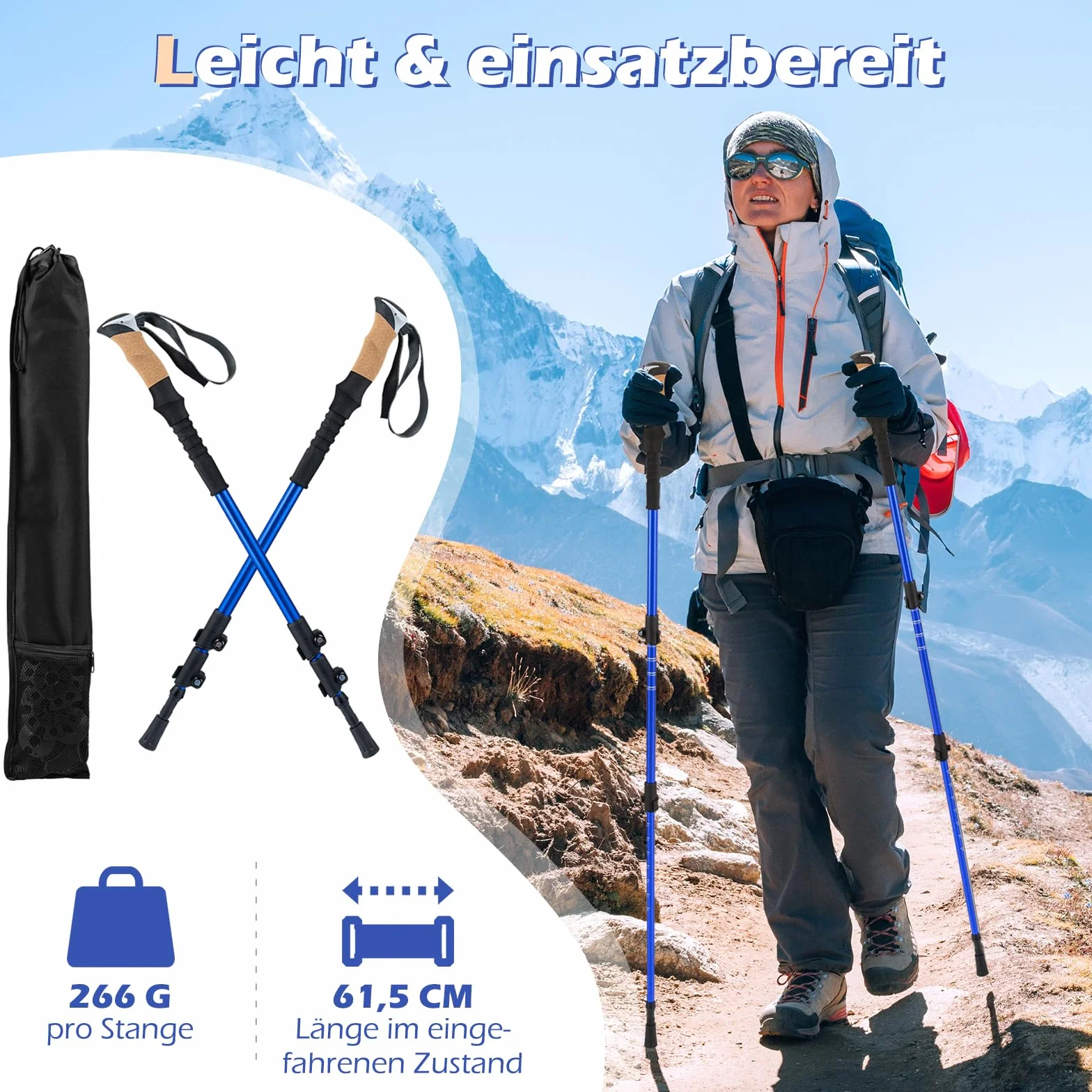 COSTWAY Kijki trekkingowe teleskopowe aluminiowe lub włókna węglowego z uchwytem korkowym do Nordic Walking