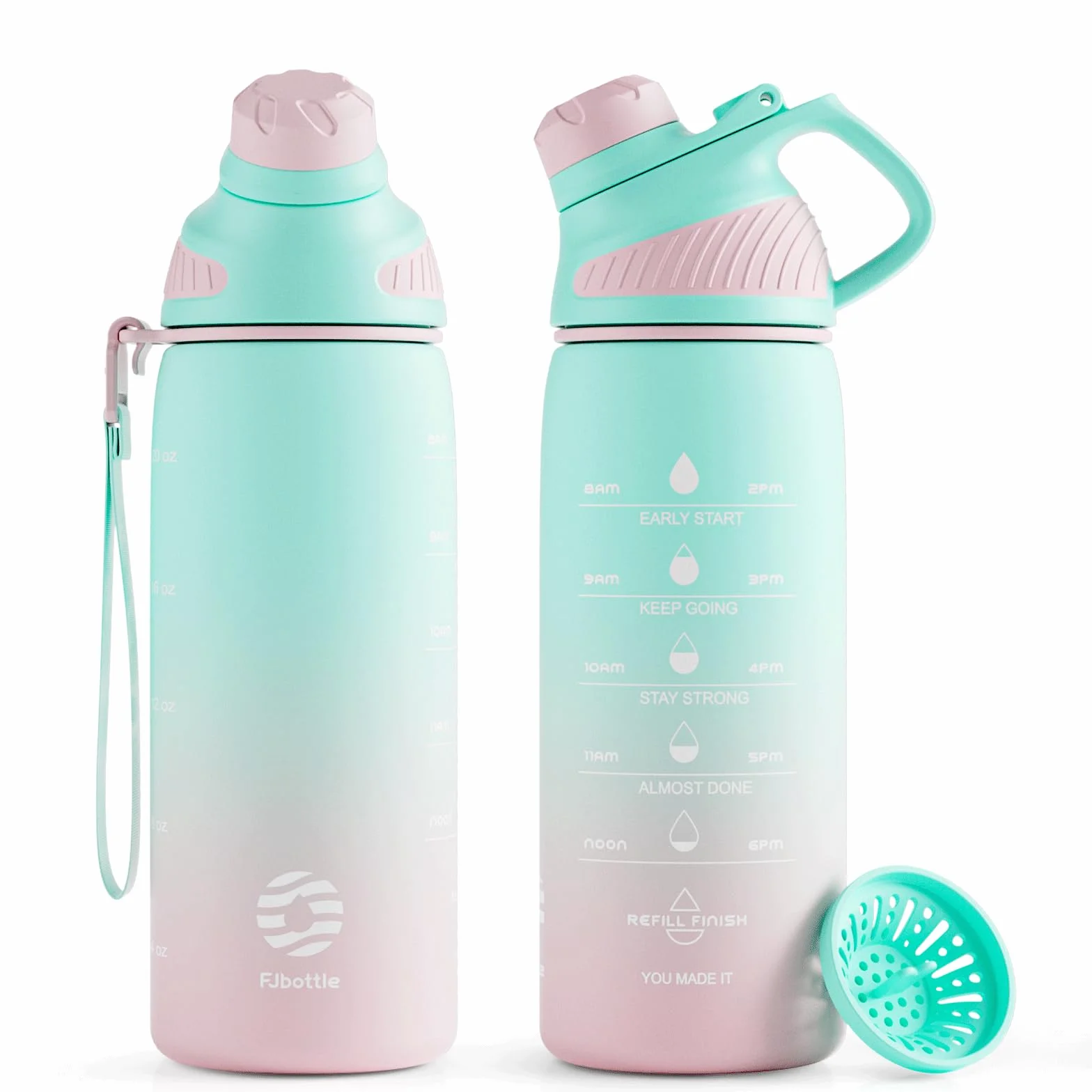 Fjbottle Butelka na wodę 1L/710 ml - motywacyjny plastik z pokrywką magnetyczną do studia fitness, szkoły, jazdy na rowerze i sportu, bez wycieków i bez BPA