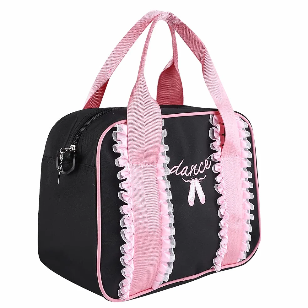 Baletowa Torba na ramię, Plecak Różowa Torba na ramię Dziewczęca Taniec Baletowy Torebka Dziecięca Pojedyncze ramię Sportowa Torba na Zamek Błyskawiczny Tote (BLACK)