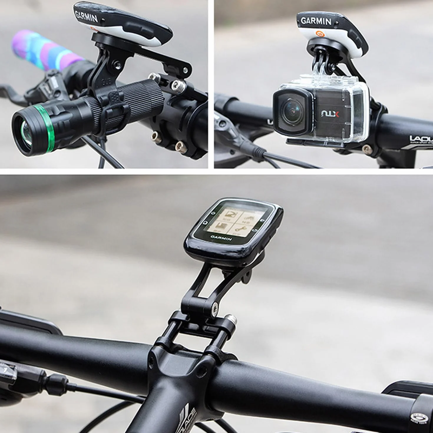 Regulowany uchwyt na komputer rowerowy do roweru szosowego (stop aluminium) Kompatybilny z Garmin Edge, Wahoo Elemnt, Bryton, Cateye, kamerą GoPro i lampą (Czarny)