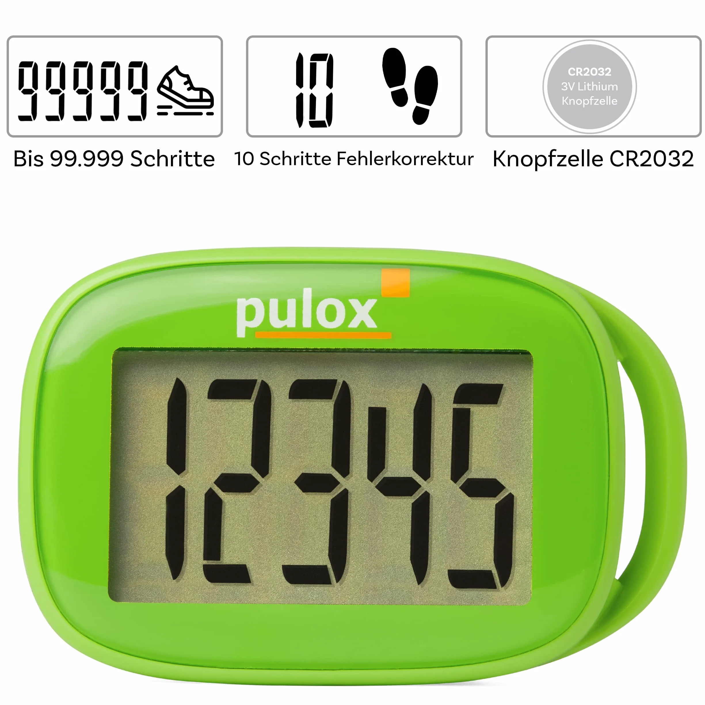 Pulox Krokomierz PS-100 - Prosty i precyzyjny Pedometrz czujnikiem 3D bez Aplikacji w kolorze zielonym