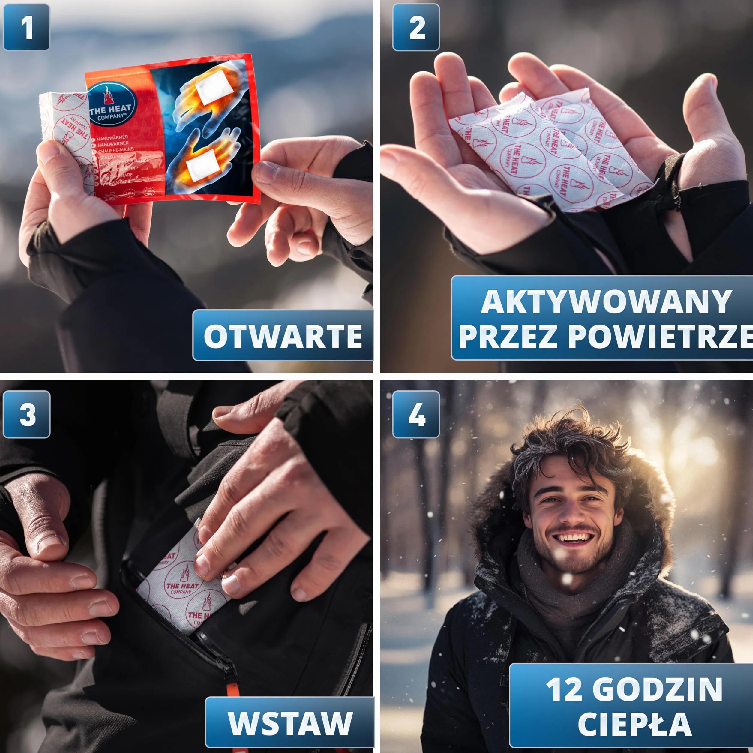 THE HEAT COMPANY Ogrzewacze do dłoni – 10 lub 40 par – bardzo ciepłe – ogrzewacze do kieszeni – ogrzewacze palców – 12 godzin ciepłe dłonie – aktywowane powietrzem