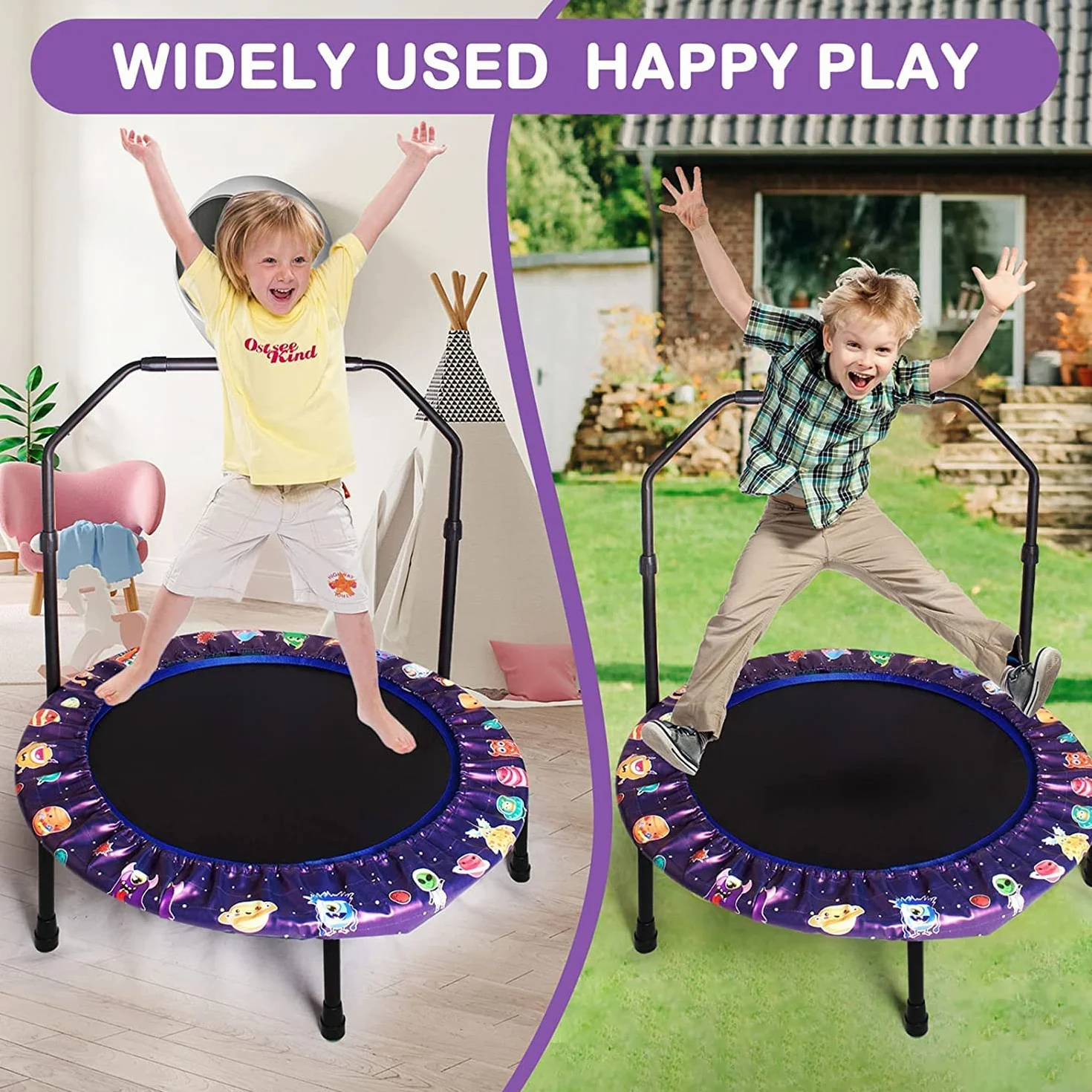 Trampolina dla dzieci, 36 cali, mini trampolina dla dzieci z regulowanym uchwytem, trampolina dla dzieci z wyściełaną osłoną bezpieczeństwa, trampolina do skakania wewnątrz lub na zewnątrz