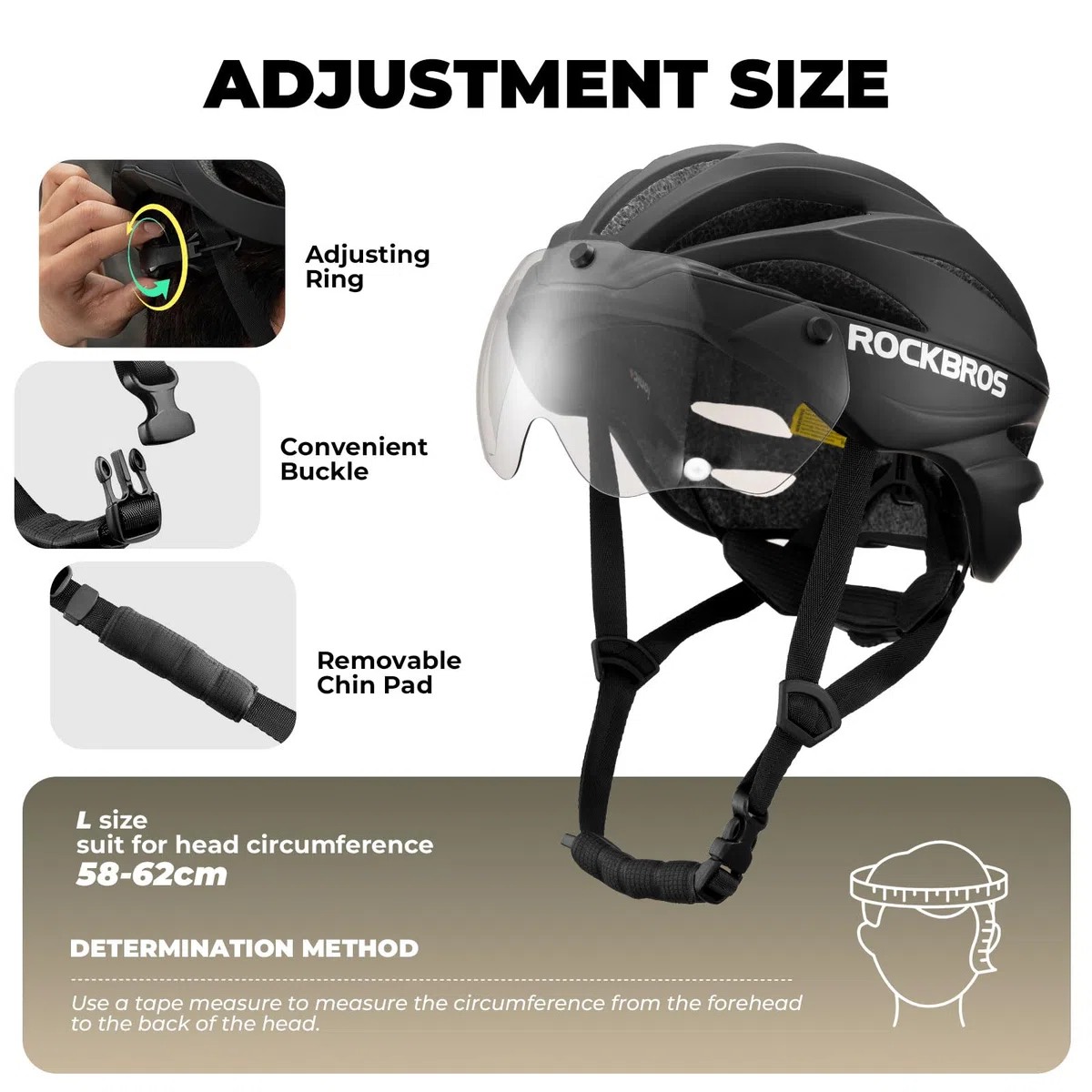 ROCKBROS Kask Rowerowy Dla Dorosłych z Magnetycznie Odpinanym Daszkiem, Kask MTB Oddychający Kask Rowerowy Szosowy z Regulacją Dla Kobiet i Mężczyzn, 58-62 cm