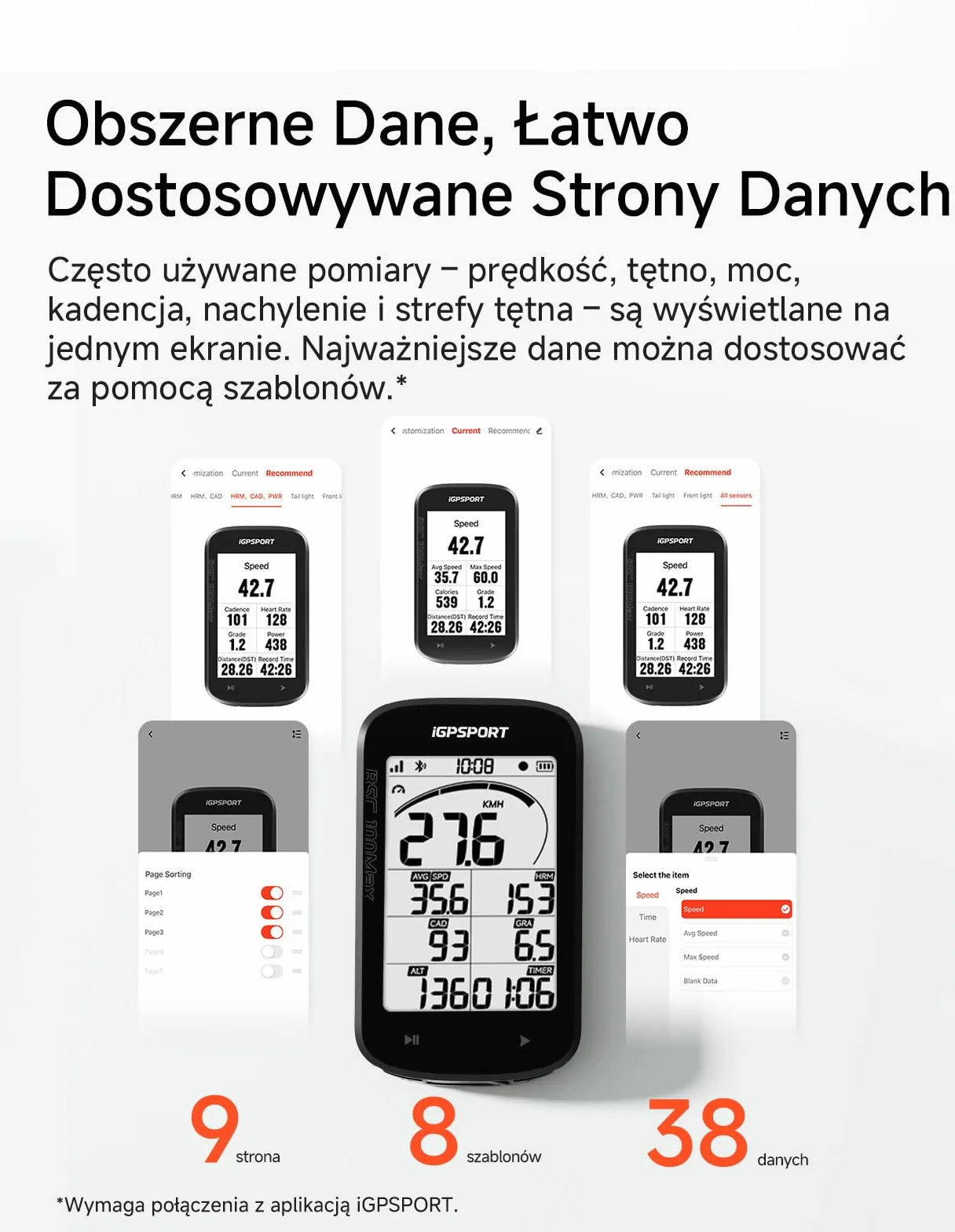 iGPSPORT BSC100MAX Licznik Rowerowy Bezprzewodowy, Duży Ekran 3 Cale, Automatyczny Start/Pauza, 40 Godzin Pracy Na Baterii, Konfigurowalne Dane, Wodoodporność IPX7