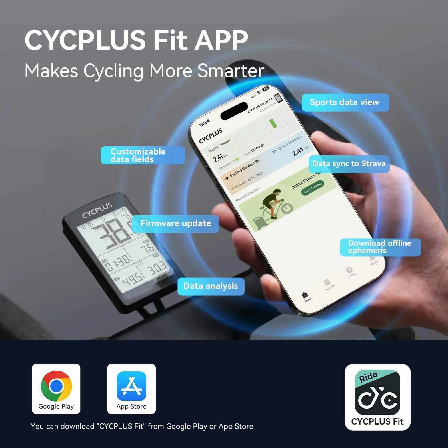 CYCPLUS Komputer rowerowy GPS bezprzewodowy, ANT+ komputer rowerowy GPS z Bluetooth, ekran LCD 2,8 cala, wytrzymałość baterii 100 godzin, prędkościomierz rowerowy z automatycznym podświetleniem