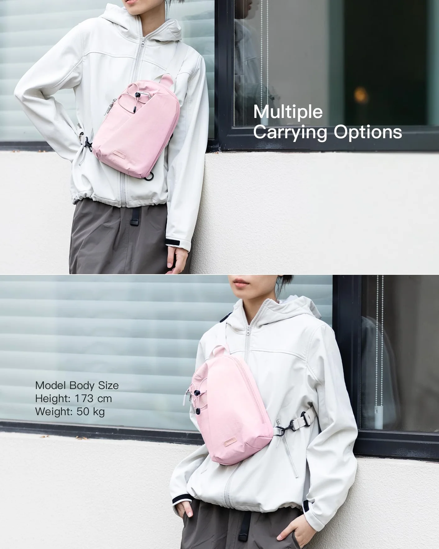 Inateck Sling Bag X-Row, lekka męska torba na ramię, odporna na zachlapanie wodą, torba na klatkę piersiową, na wędrówki, podróże, spacery, Rosa, 18.5 cm x 7 cm x 28.5 cm, casual