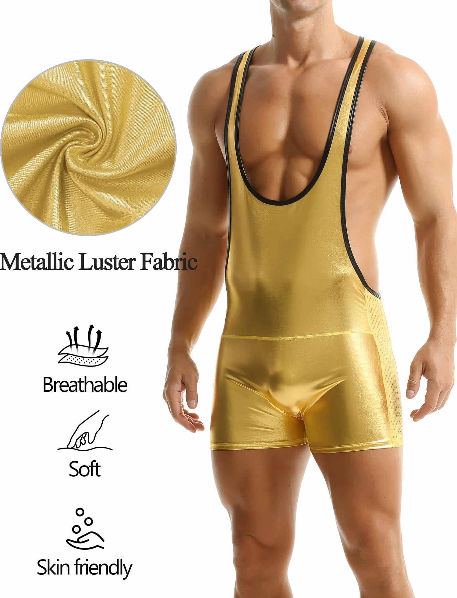 AIEOE Męska koszulka wrestling singlet, jednoczęściowy, sportowy kombinezon metaliczny, sportowy supporters, rozmiar S-XL