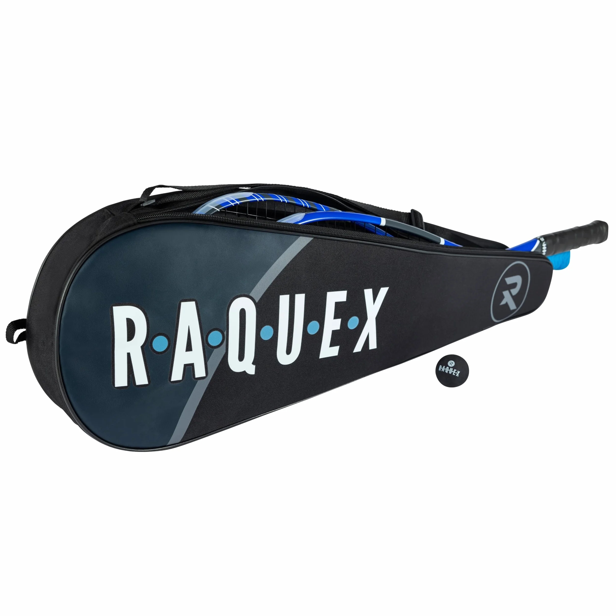 Raquex Torba 3 na rakietę do badmintona, pokrowiec na rakietę do badmintona, pokrowiec na rakietę do squasha, regulowany pasek na ramię, sportowa torba na rakietę dla mężczyzn i kobiet (czarna)