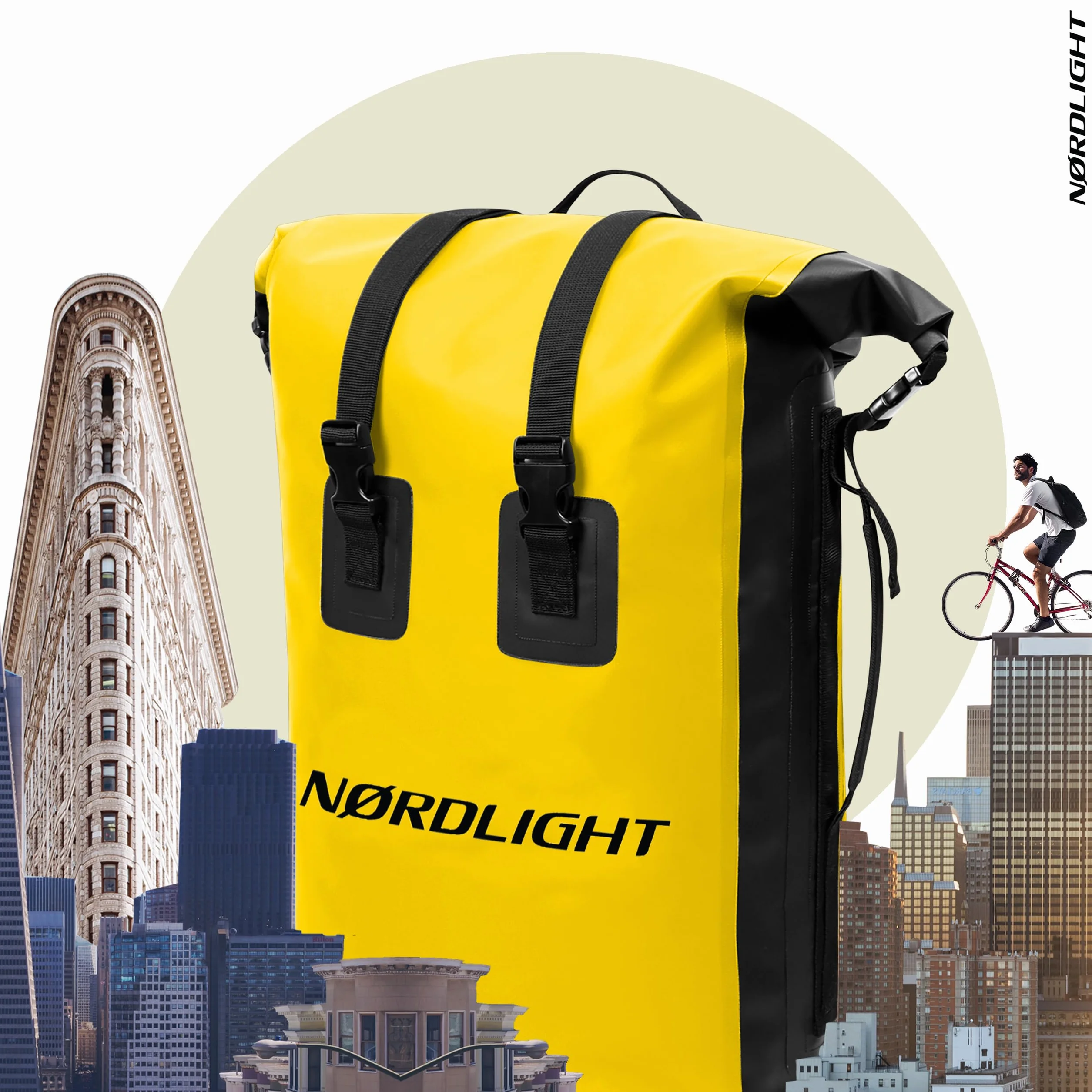 Nordlight Wodoodporny plecak Dry Bag 35L - (Żółty) Plecak zwijany z wyściełanym paskiem do noszenia, wodoodporna torba do sportów wodnych, plecak rowerowy, plecak kurierski, trekking, wędkarstwo