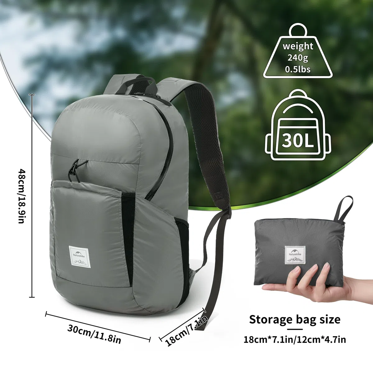 Naturehike Ultralekki Plecak Turystyczny Wodoodporny Plecak z Tkaniny Nylonowej 30D Turystyka 18L/22L/25L/30L Torba na Piesze Wędrówki, Kemping Lub do Zabrania w Podróż