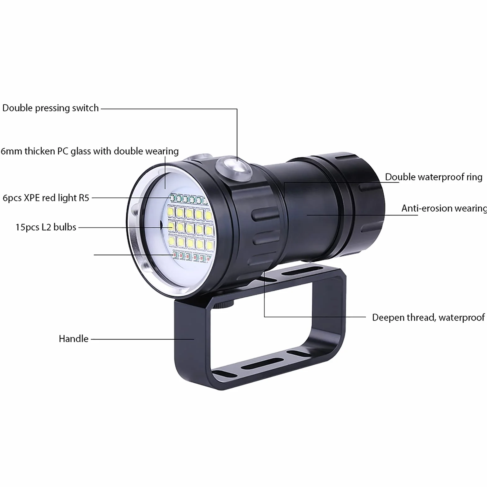 Latarka Nurkowa IPX8 18000lm LED 300-500m 3 Tryby
