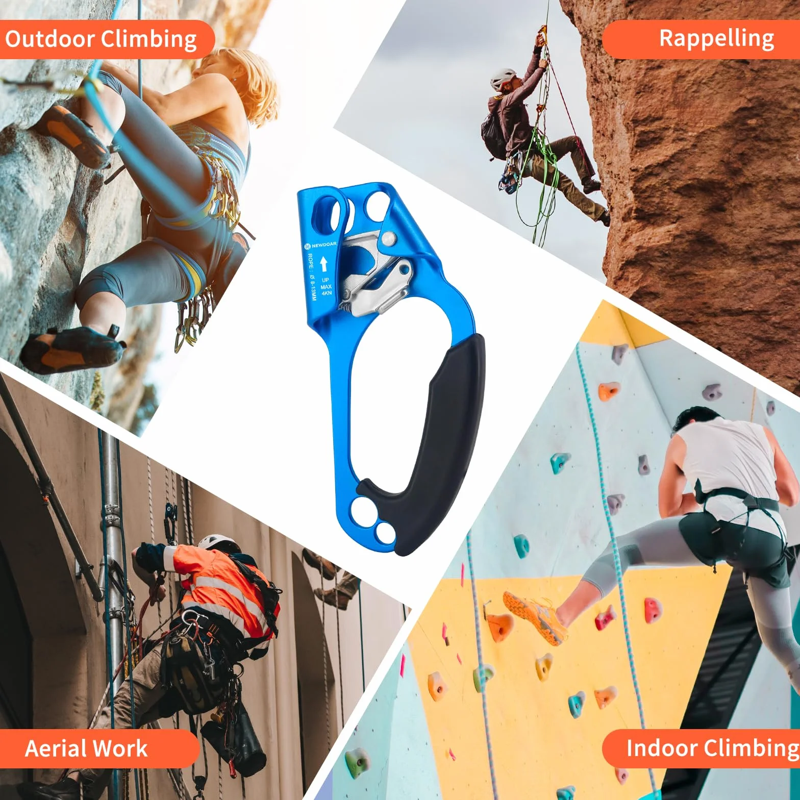 NewDoar Hand Ascender Rock Climbing Tree Arborist Rappel Gear Equipo Abrazadera de cuerda para cuerda de 8 ~ 12MM