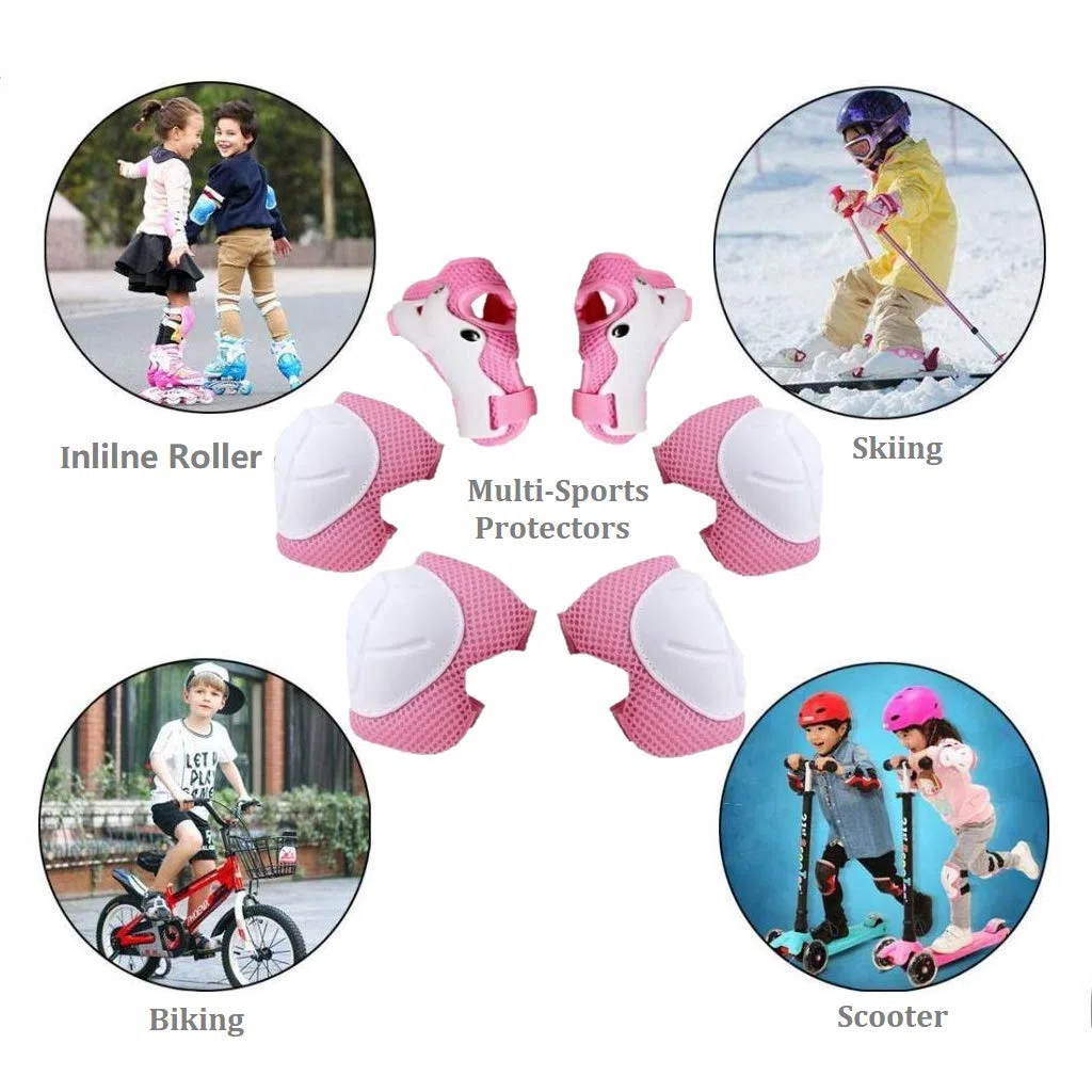 Zestaw ochronny dla dzieci, ochraniacze na kolana, ochraniacze nadgarstka, zestaw 6 ochraniaczy (Knee+Elbow + Wrist) podkładka do BMX, Skateboarding, Roller, Rower, Łyżwy (Różowy)