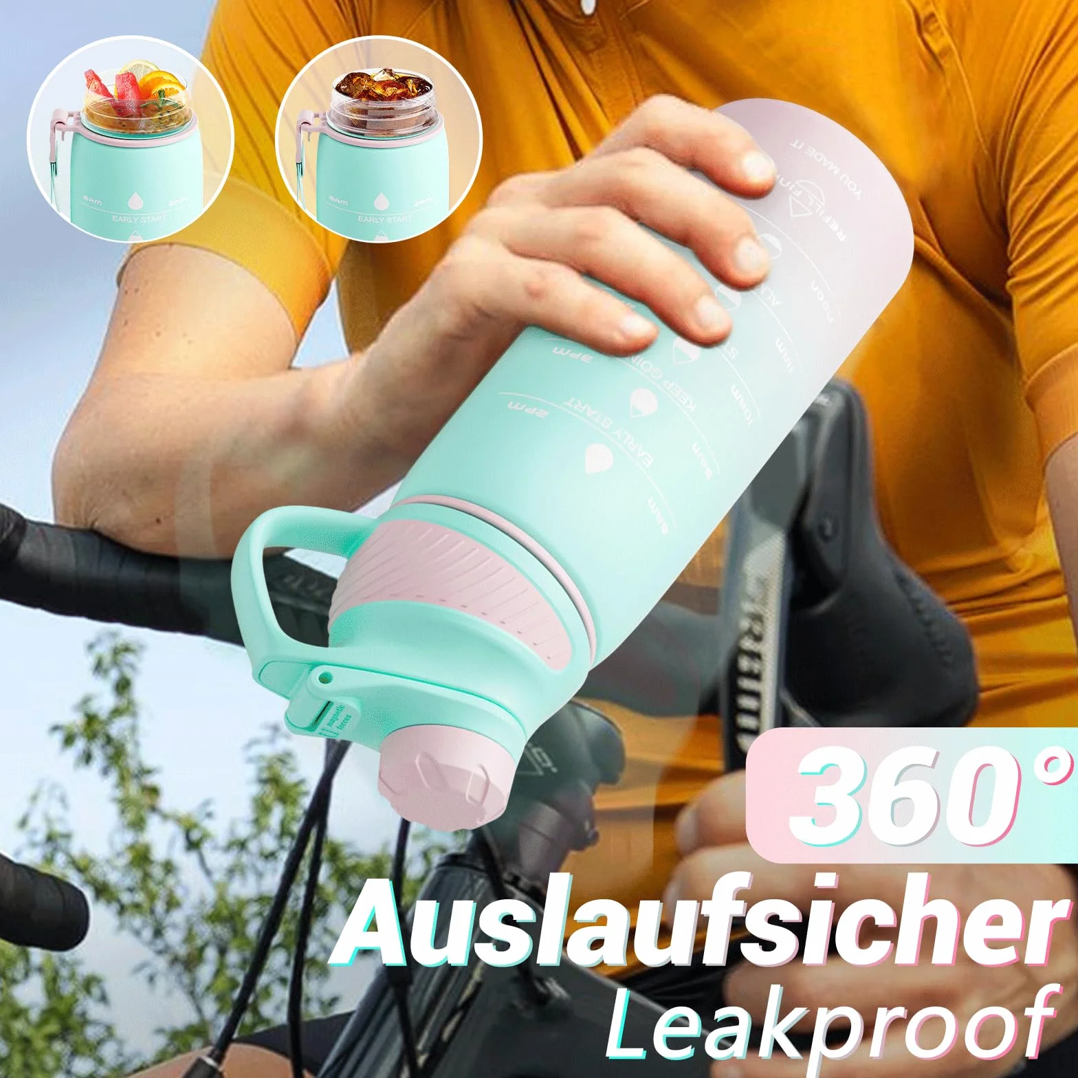 Fjbottle Butelka na wodę 1L/710 ml - motywacyjny plastik z pokrywką magnetyczną do studia fitness, szkoły, jazdy na rowerze i sportu, bez wycieków i bez BPA