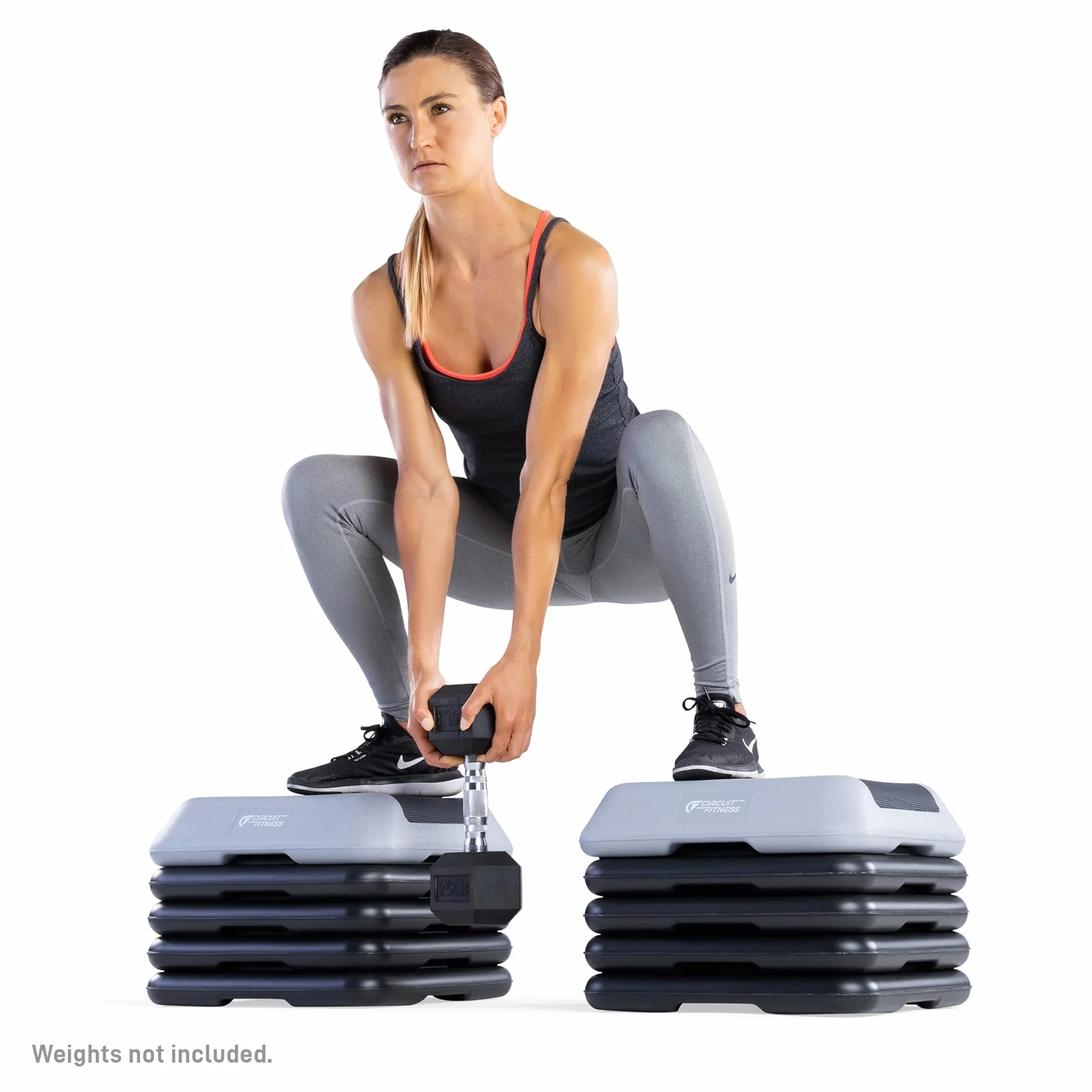 Circuit Fitness by Marcy 16 x 16 inches Adjustable Height Aerobic Step Platform with 4 Risers, Non-Slip Rubber Surface, Home Exercise Fitness Training, Aqua Green, STEP-GREEN01-4R