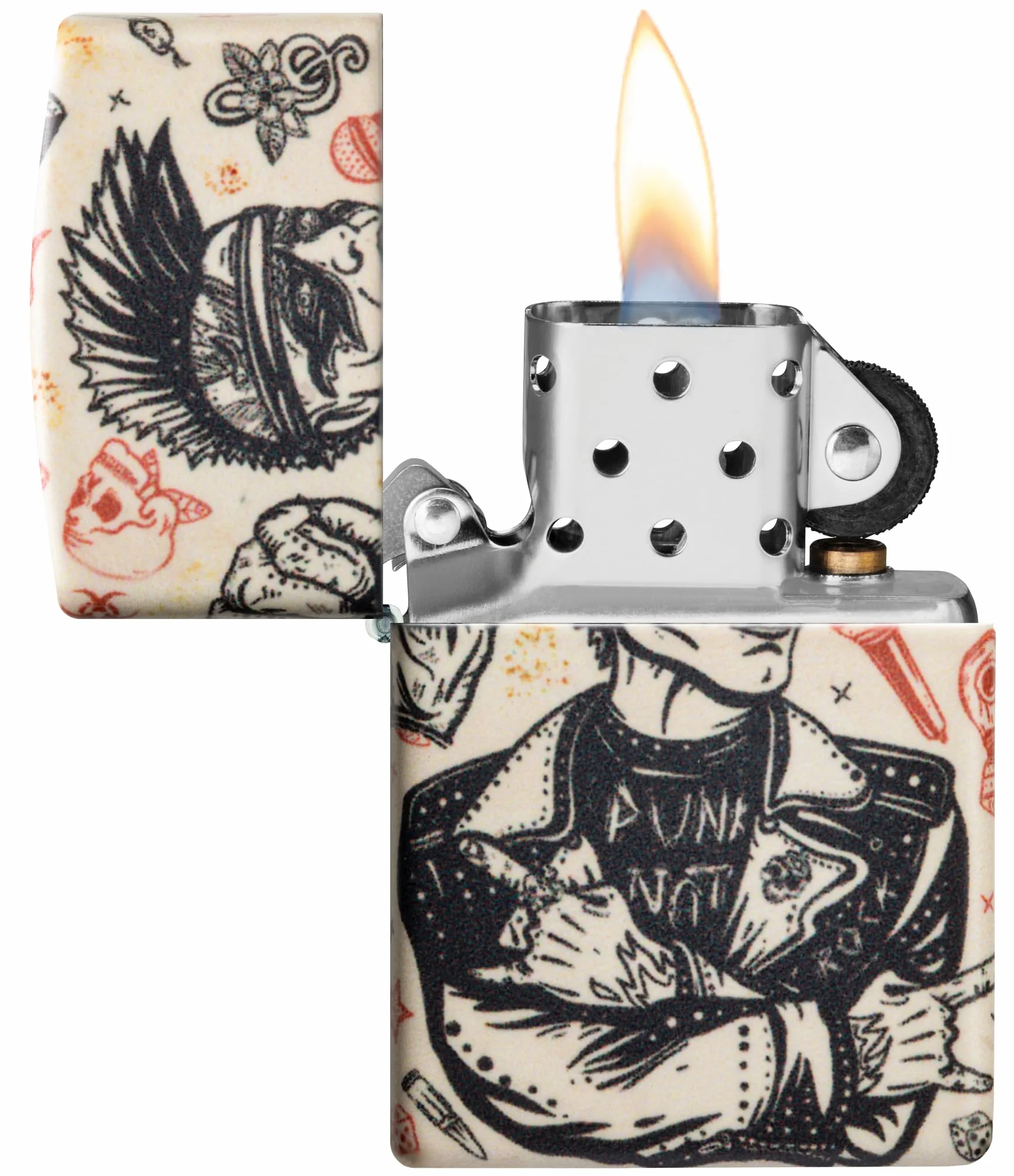 Zippo Punk Rock, Zapalniczka Sztormowa, Kolorowy Nadruk, do Napełniania, Wielokrotnego Użytku, Wiatroodporna Konstrukcja, Pudełko na Prezent, Wykonano w USA, Kolor 540°