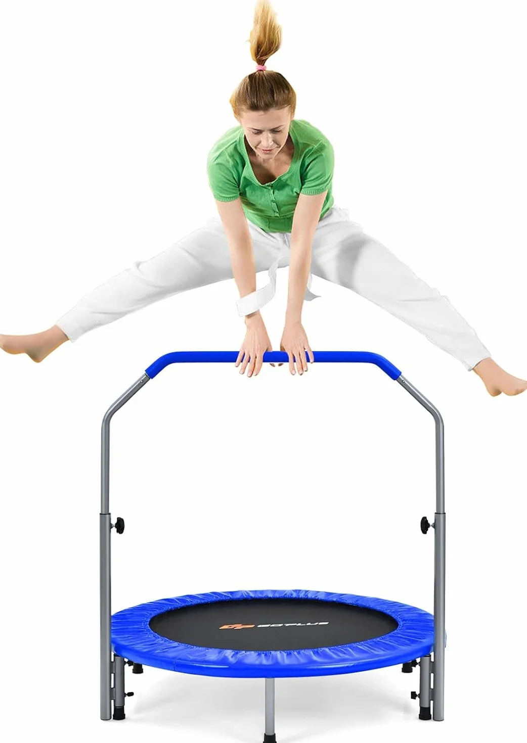 FANTASK φ101 cm mini trampolina, obciążenie do 150 kg, składana, trampolina ogrodowa dla dorosłych i dzieci, z uchwytem o regulowanej wysokości