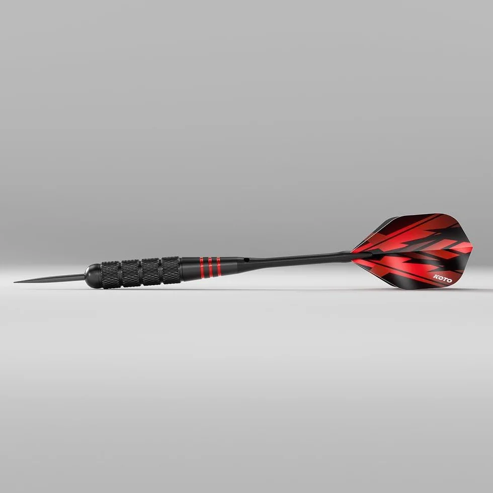 KOTO darts KOTO - Mosiężny zestaw multi wraz z 4 zestawami rzutek z mosiądzu powlekanego na czarno (23 g), 4 zestawy lotek (100 mikronów) + czarne aluminiowe trzonki walizka