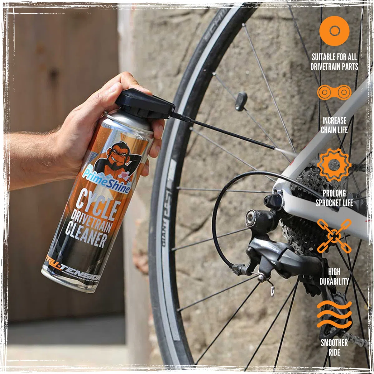Tru Tension | PrimeShine Cycle środek do czyszczenia układu napędowego, bez kłopotliwej drogi, górskich i rowerów elektrycznych, narzędzia i akcesoria rowerowe, 500 ml