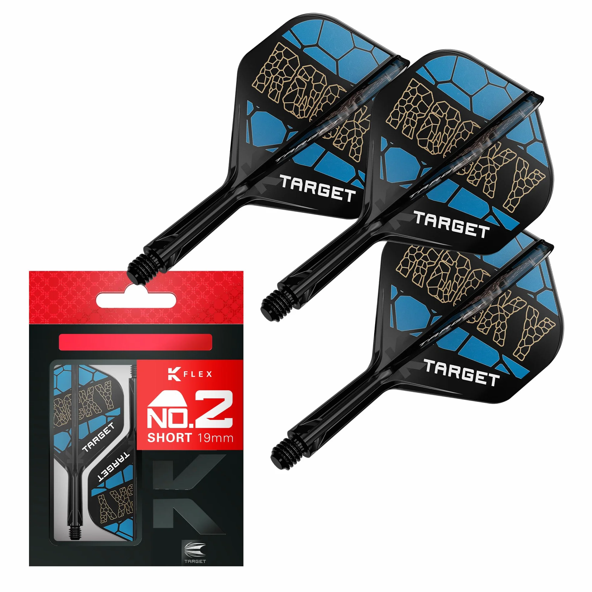 TARGET Darts Josh Rock K Flex Flights and Shaft System, No.2 | Zestaw 3 lotek Kflex All In One, Akcesoria do rzutek Player Edition | Trzpień K-Flex Dart Short/Intermediate/Medium
