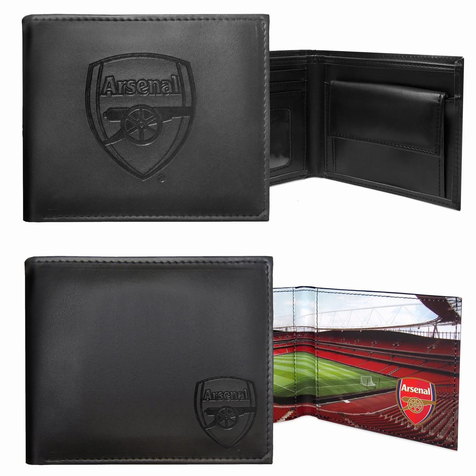 Arsenal F.C. - Portfel z wytłaczanym herbem klubu - na prezent - oficjalne gadżety i akcesoria piłkarskie - Czarny