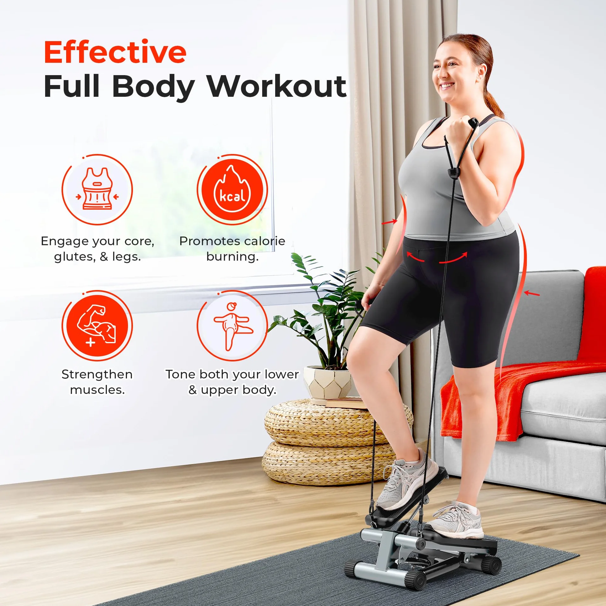 Sunny Health and Fitness Mini Stepper Machine, Stepper Air Climber z taśmami oporowymi, monitor LCD, NR 012-S
