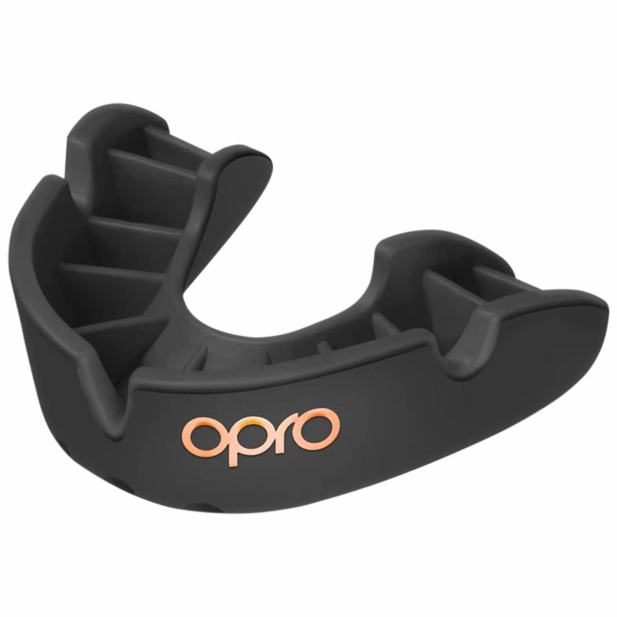 OPRO Brązowa osłona na zęby dla dorosłych i młodzieży z etui i urządzeniem do montażu, osłona dziąseł do hokeja, lacrosse, rugby, MMA, boksu i innych sportów kontaktowych i walki (czarna, dla dorosłych)