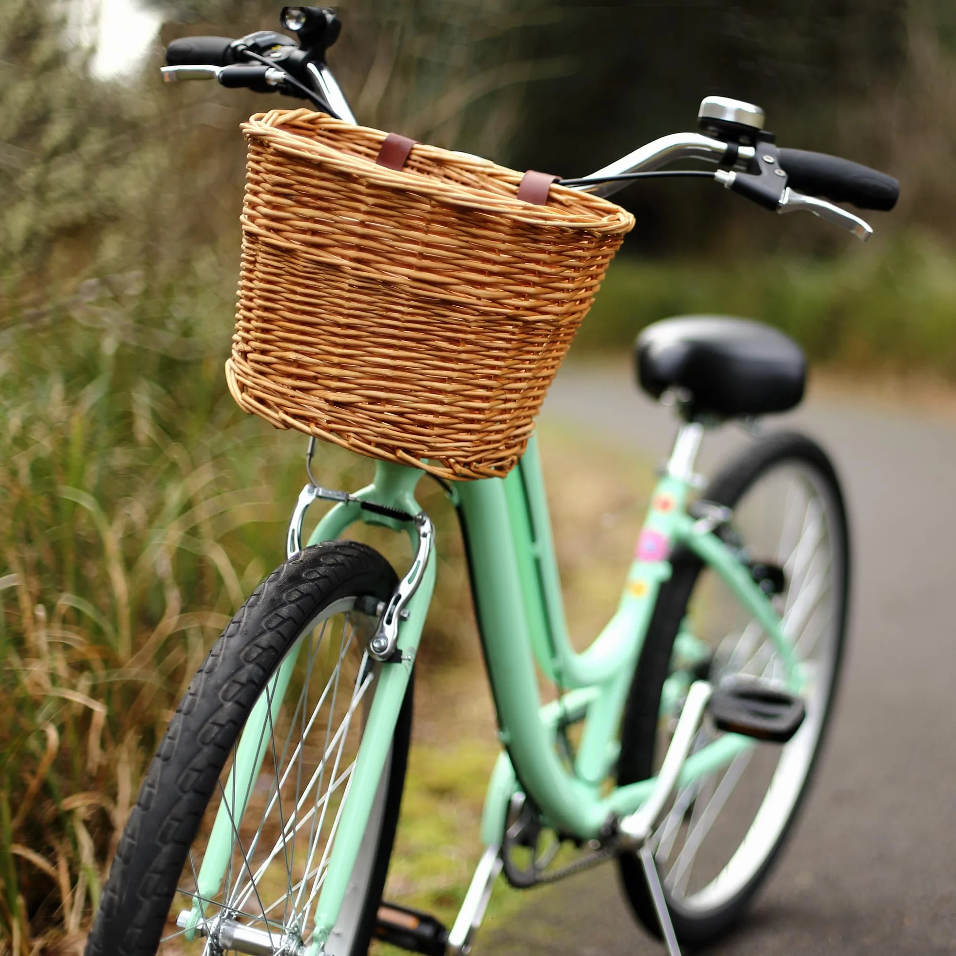 Prosource Wiklinowy kosz rowerowy z przodu dla kobiet i mężczyzn, pasuje do większości rowerów, Beach Cruiser, stacjonarny, Ebike, rower szosowy, jasnobrązowy