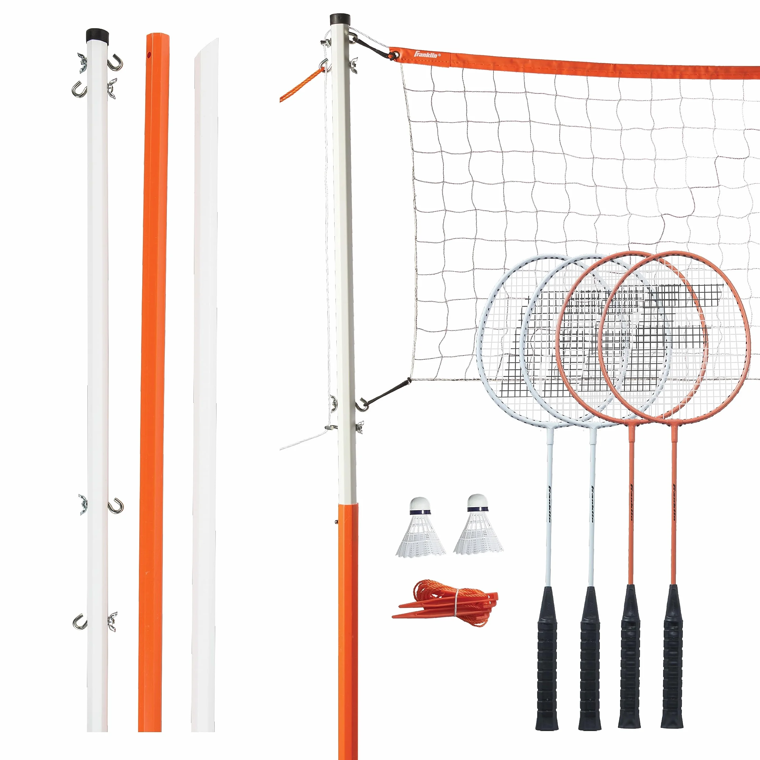Franklin Sports zestawy siatek do badmintona – na zewnątrz podwórko + siatka do badmintona + zestaw sprzętu – (4) rakiety + (2) ptaki + przenośna siatka w zestawie – zestaw dla dorosłych i dzieci