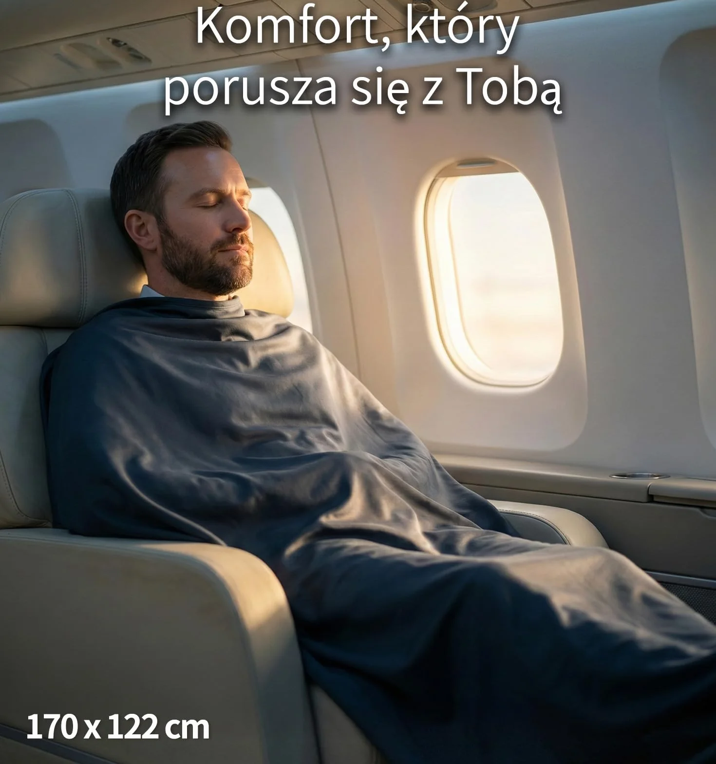 Litume Koc Podróżny Lekki I Oddychający, 170 X 122 Cm Miękki Koc Samolotowy Dla Podróżnych, Składany Koc Kempingowy Z Workiem Do Pociągu, Plecaka, Obozowy, Podróżny (Ciemnoniebieskoszary)