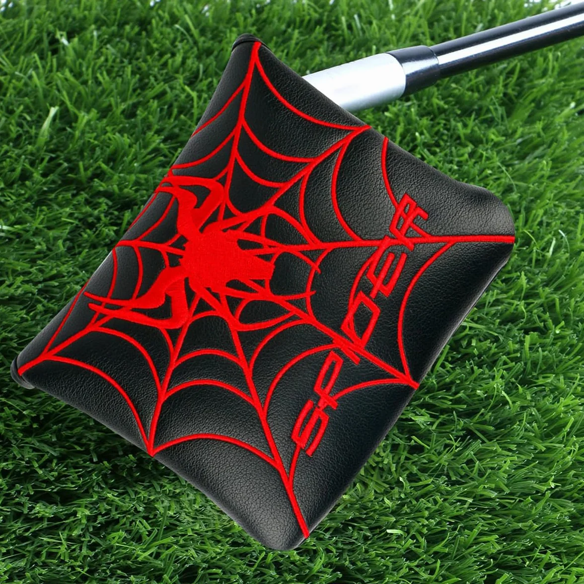 Pokrowiec na główkę miotacza klubu golfowego Czarno-czerwony haft pająka Pokrowiec na główkę kija golfowego Kwadratowy młotek Pokrowiec na główkę miotacza klubu golfowego Pokrowiec na główkę