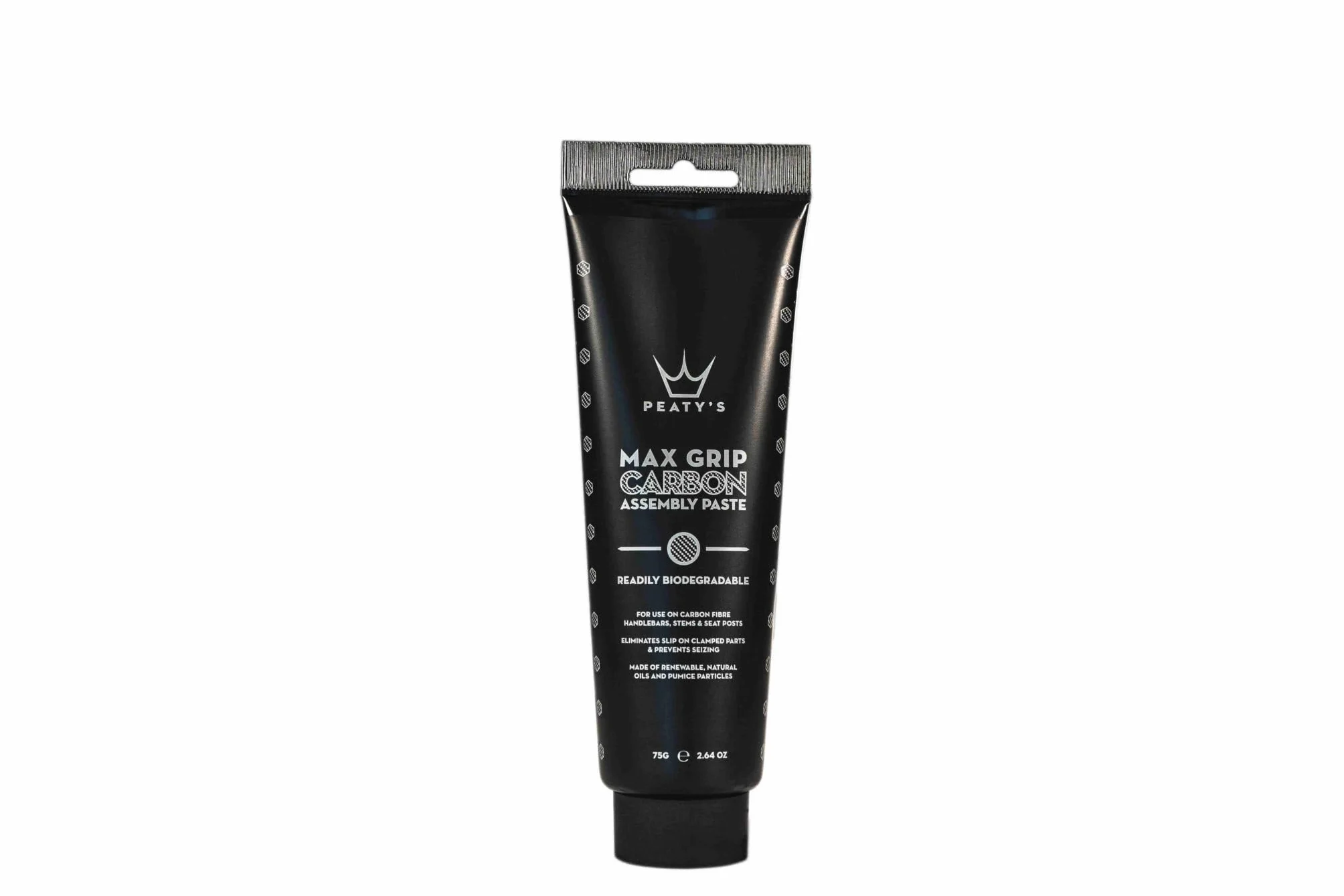 Peaty's Pasta z chwytakiem węglowym Max Grip (75 g), eliminuje poślizg między elementami roweru, kierownicą, łodygami rowerowymi i sztycami siodełek, łatwo biodegradowalna z naturalnych olejów i