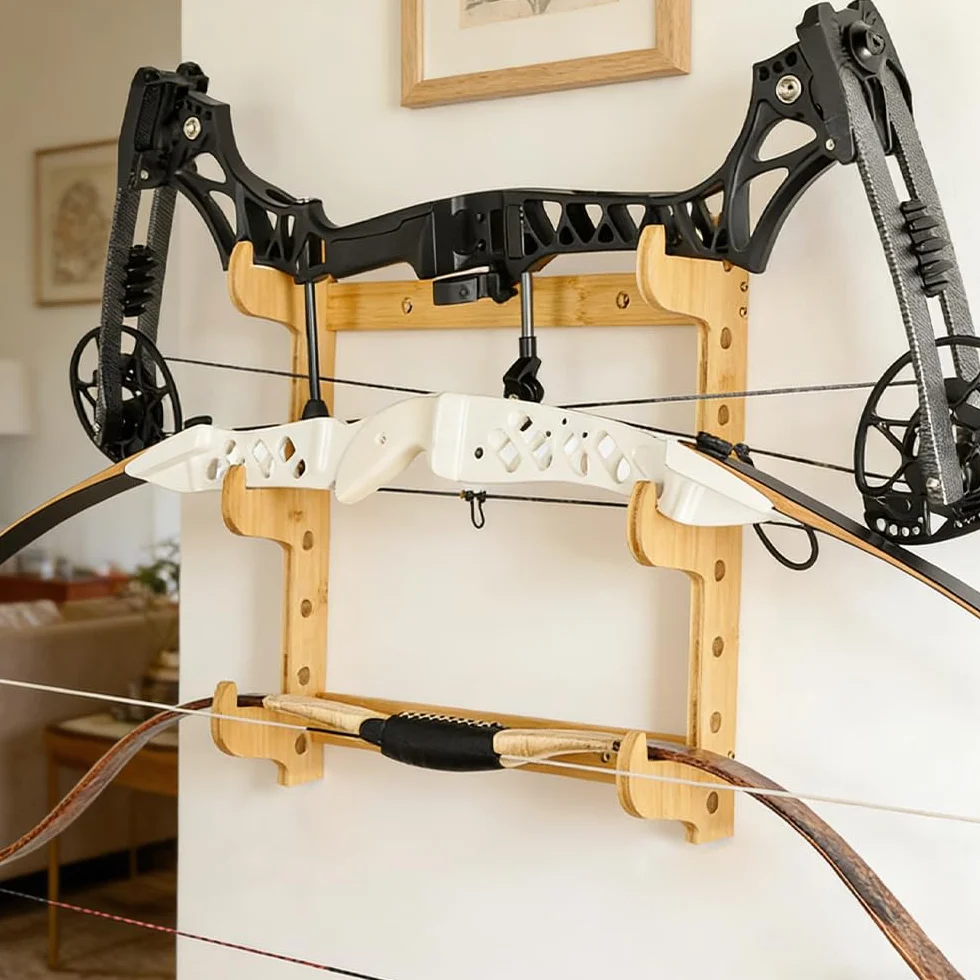 Regał łukowy, uchwyt ścienny do łuku, wielowarstwowy, stojak na łuki i strzały z bambusa, regał magazynowy, uniwersalny uchwyt łukowy, stojak do Recurve, Compound Bow Longbow
