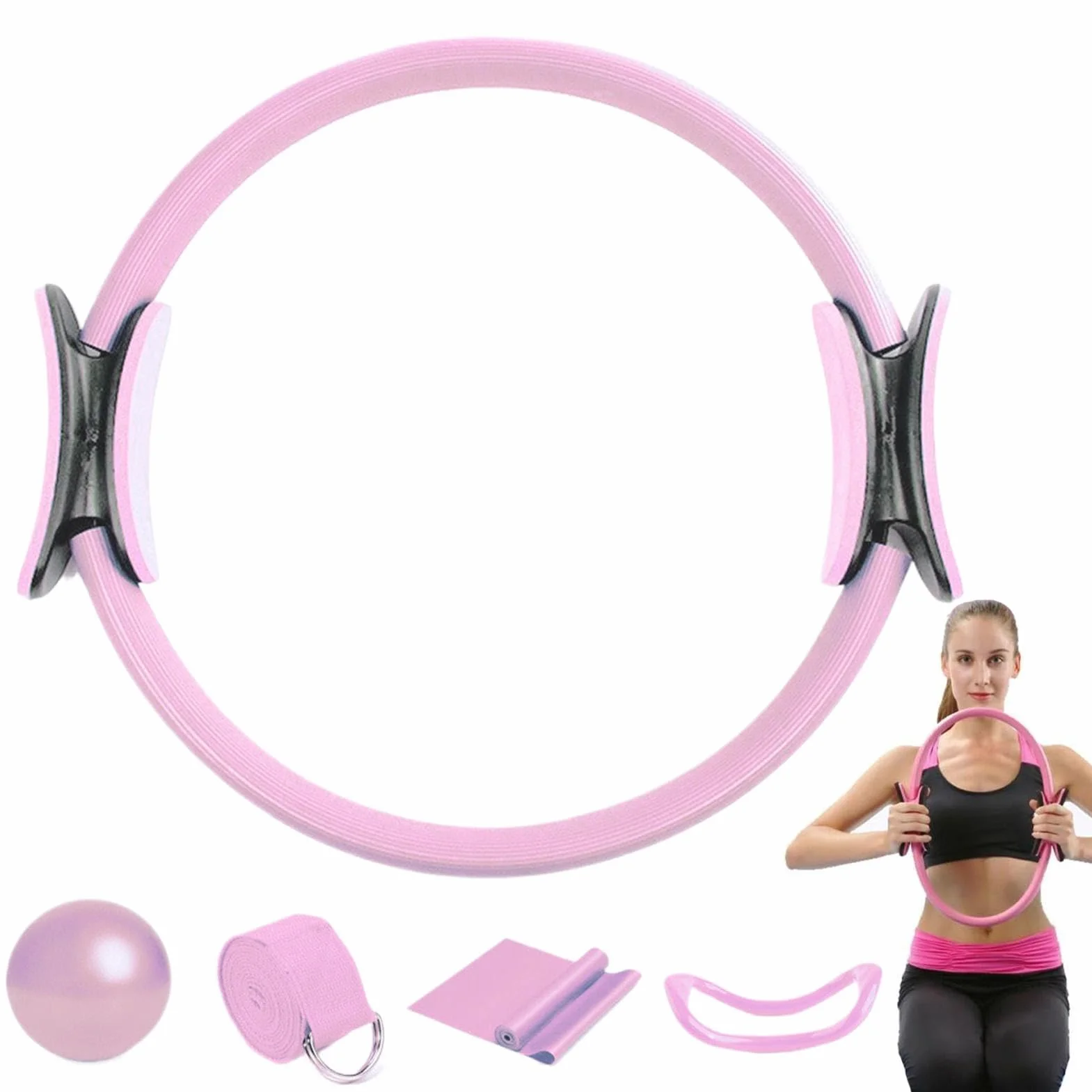 Zestaw Pilates Ring, Pilates Pier?cie? dla kobiet - Paski oporowe do pier?cienia jogi - 5x Sprz?t do treningu, akcesoria do si?owni domowej, rozci?gaj?ce pasy jogi dla kobiet