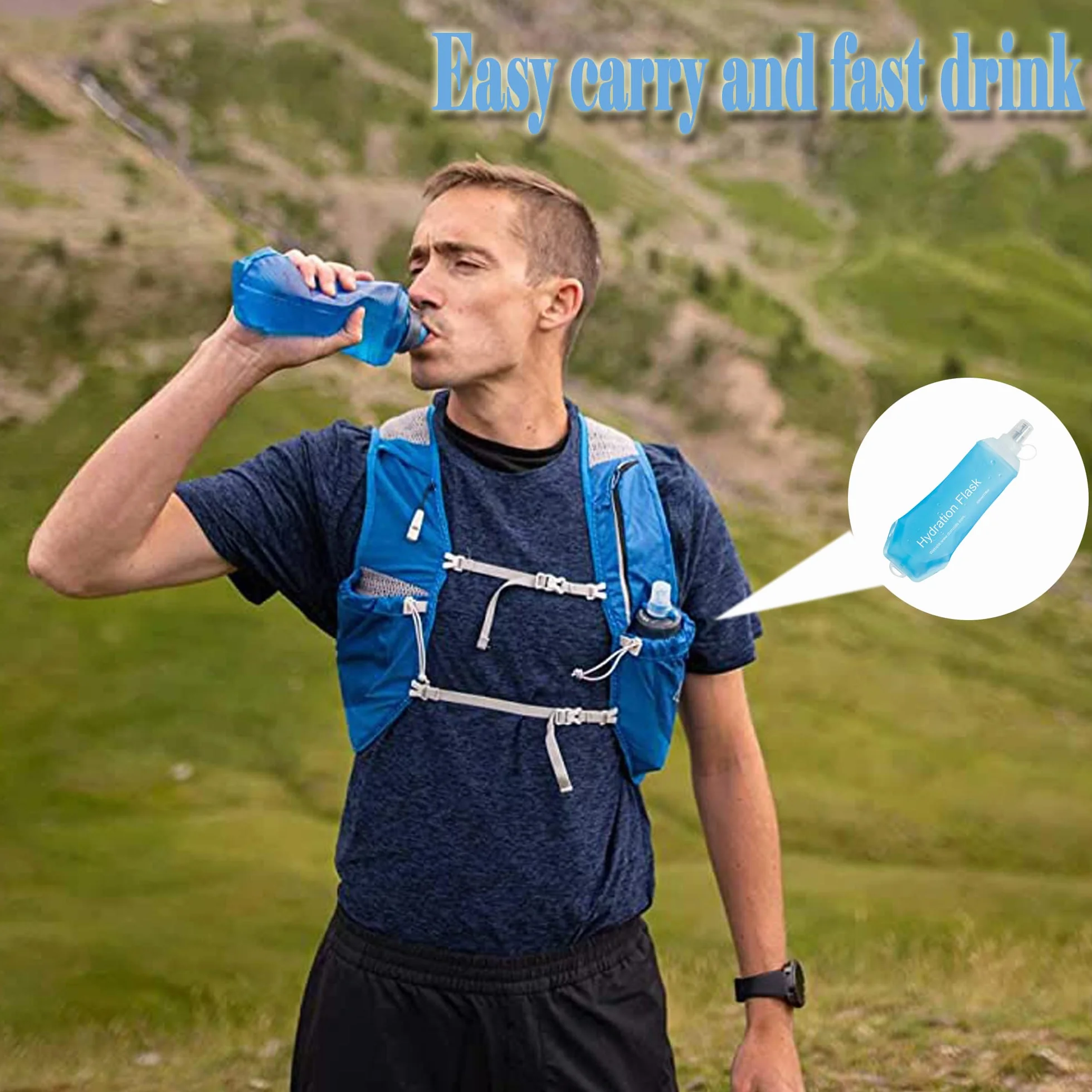 AXEN 500 ml Miękka kolba, złożalna TPU flaszka do biegania, miękka składana butelka na wodę do plecaka na nawadnianie, do kolarstwa, maratonu, biegania, wędrówek
