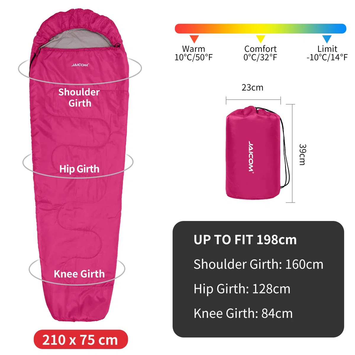 JAICOM Śpiwór – 3-4 pory roku, ultralekki śpiwór typu mumia (800 g/1600g), mały rozmiar po spakowaniu i dla dorosłych – na zewnątrz, kemping, trekking, wewnątrz