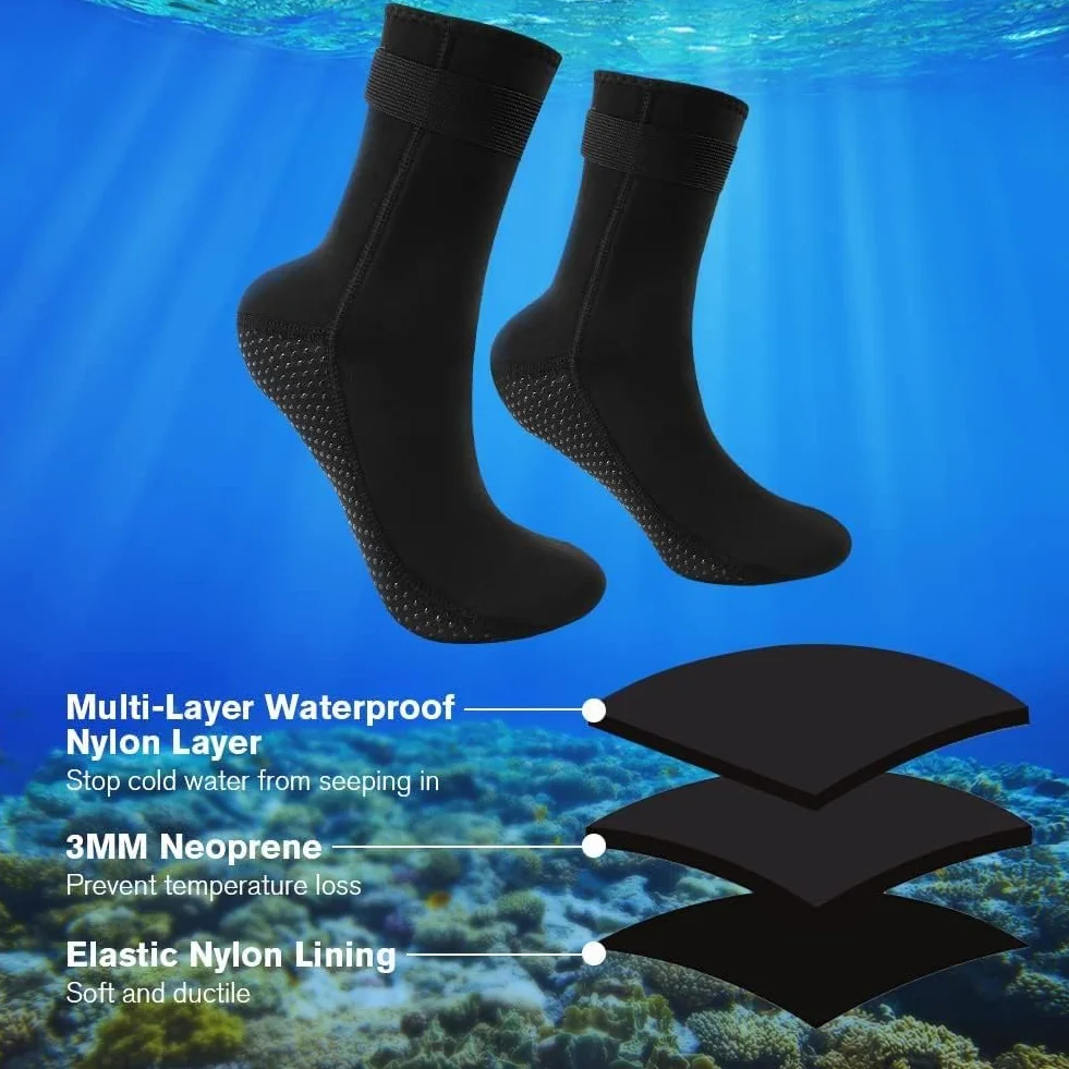 Flintronic Skarpety Neoprenowe 3 mm, Do Nurkowania, Z Zapięciem Na Rzepy, Antypoślizgowe Do Sportów Wodnych, Pływania, Snorkelingu, Surfowania Dla Kobiet i Mężczyzn