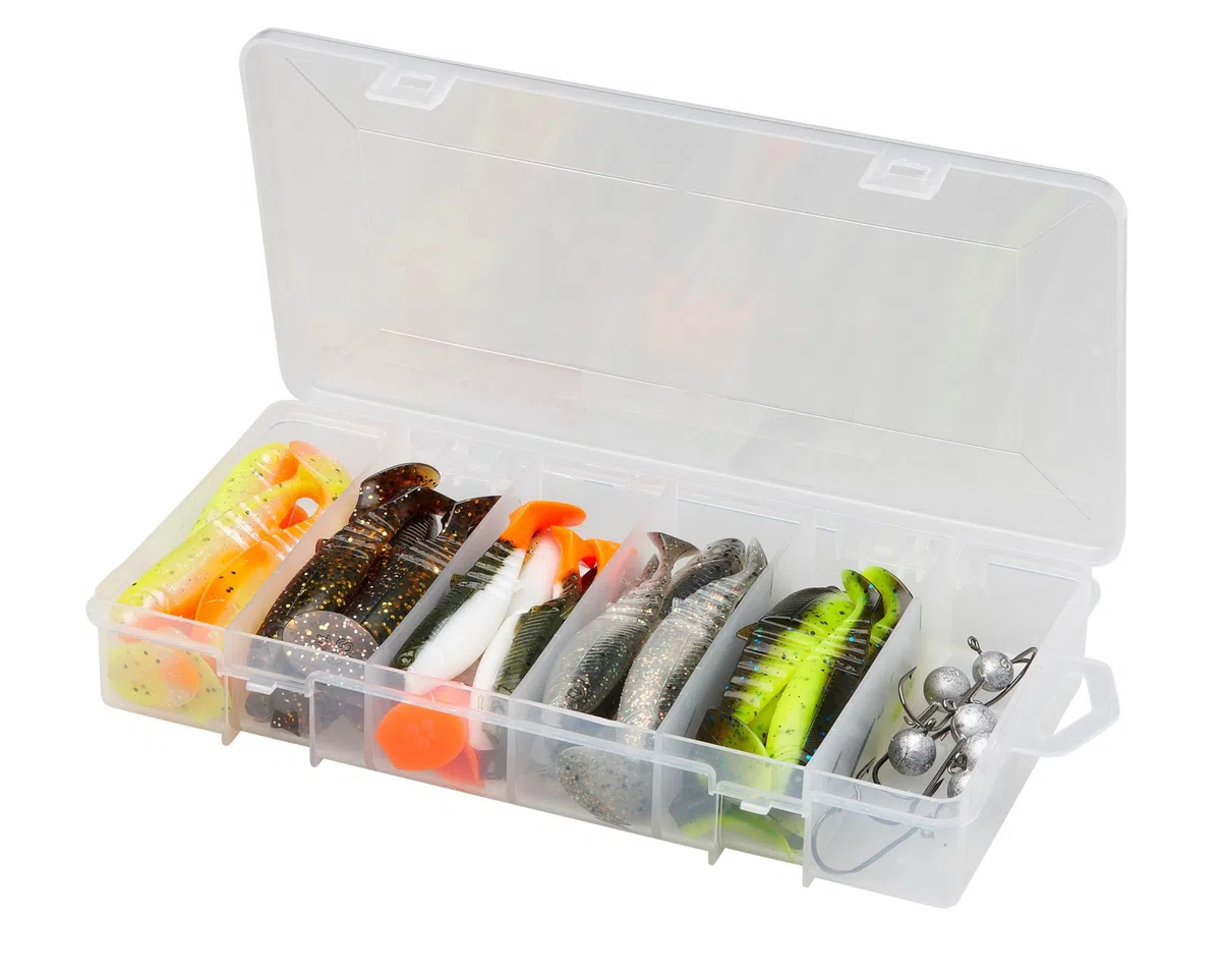 Savage Gear Cannibal Shad Kit - 6-pak skutecznych ochotek w różnych kolorach z główkami jigowymi - idealny dla wędkarzy łowiących okonie, szczupaki i sandacze w wodach słodkich i słonych.