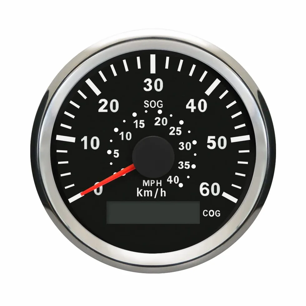 ELING 3-3/8 cala (85 mm) prędkościomierz GPS 60 km / H 40 MPH wskaźnik prędkości do statków jachtowych z podświetleniem (60 km / H BS)