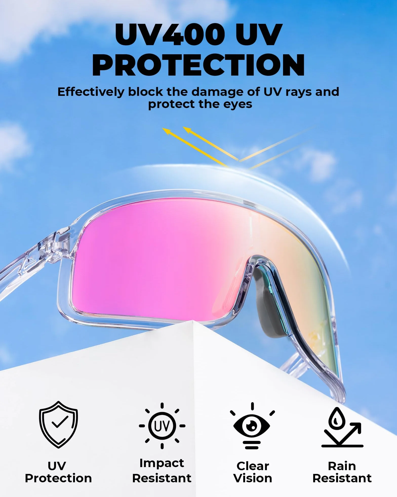 ROCKBROS Okulary rowerowe z polaryzacją, ochrona UV400, ultralekka oprawka TR90, okulary sportowe, wymienne nakładki na nos, okulary rowerowe dla mężczyzn i kobiet, jazda na rowerze, MTB, bieganie