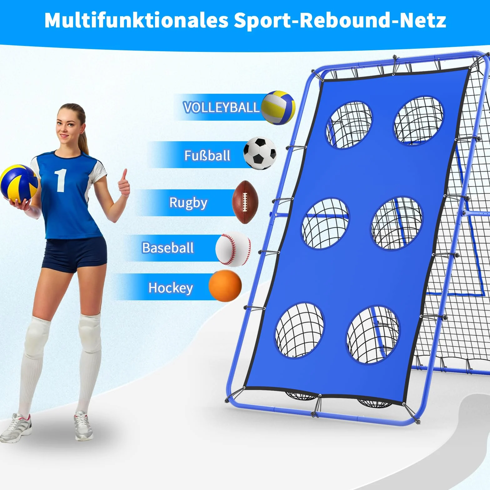 Rebounder do siatkówki, 2,1 x 1,2 m – regulowany przyrząd treningowy, siatka odbicia ze stabilnymi metalowymi słupkami, rebounder do piłki nożnej, siatkówki, koszykówki