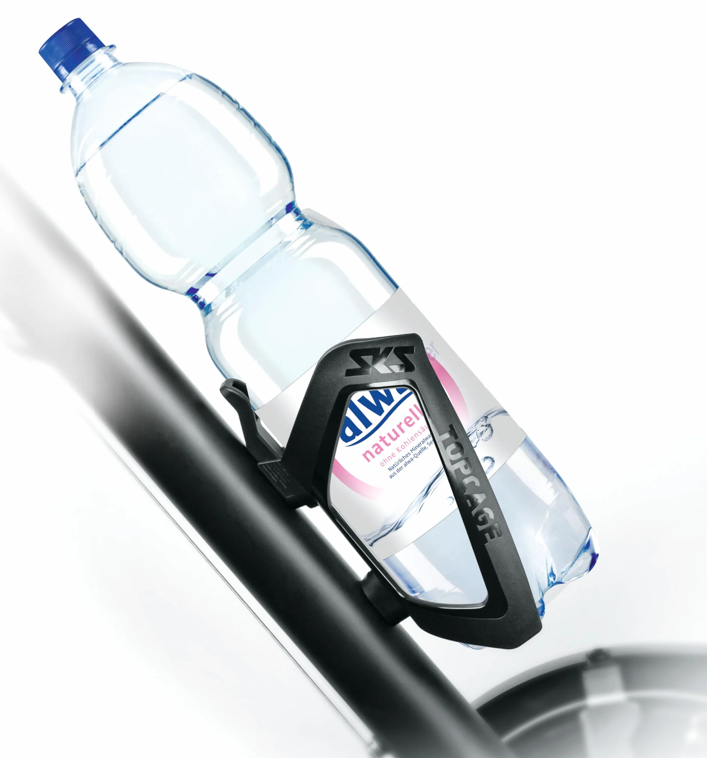 SKS GERMANY TOPCAGE uchwyt na butelki (rowerowy uchwyt na butelki ze stabilnego tworzywa sztucznego, różne haczyki, również na butelki o pojemności 1,5 l, wyprodukowano w Niemczech)