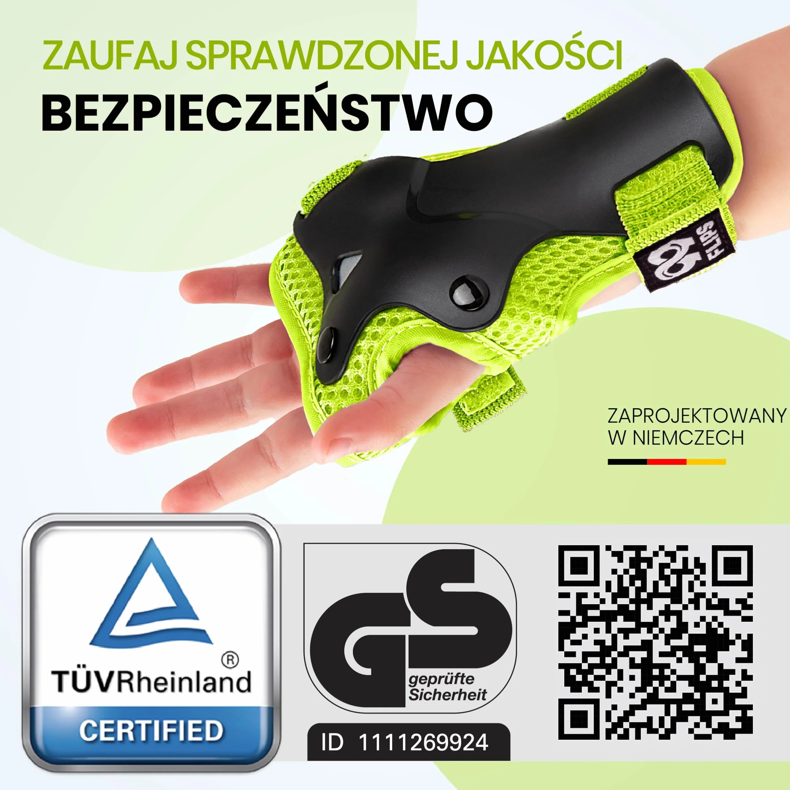 99FLIPS FLASH Zielone Ochraniacze na Rolki dla Dzieci od 3 lat XS Zestaw 6 el z Certyfikatem GS TÜV Rheinland