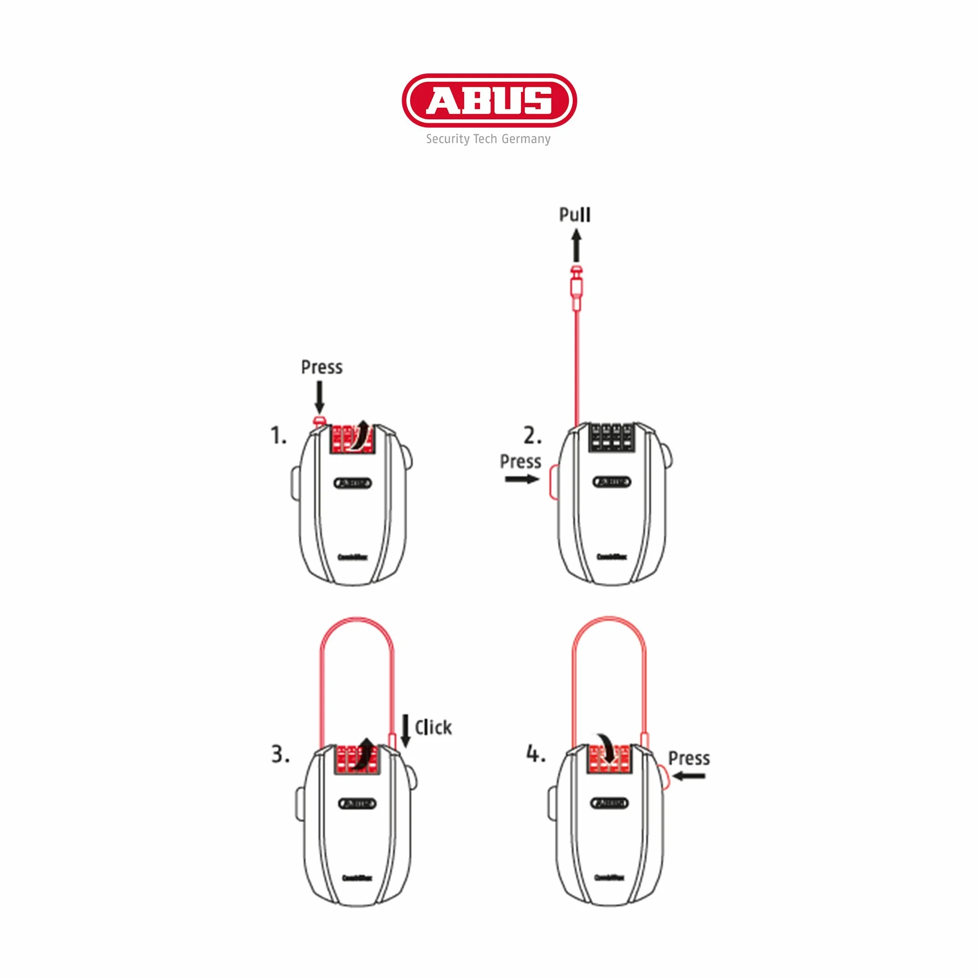 ABUS Zapięcie linkowe Combiflex - zamek do zabezpieczenia nart, kasku, wózka i bagażu - Trip 125 - długość 125 cm - grubość 3 mm - z kodem numerycznym - czarny