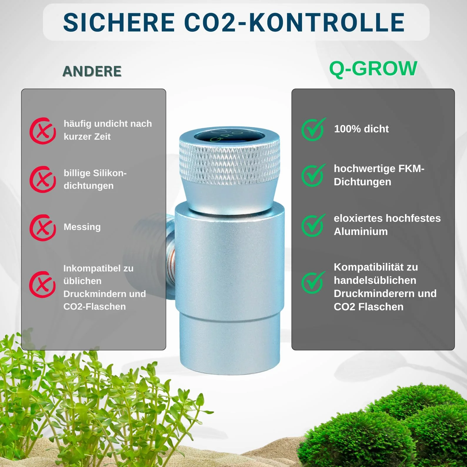 Q-Grow adapter do akwarium CO2 – adapter do butelek W21.8 do TR21-4 do jednorazowych cylindrów sodowych CO2 | montaż 30 sekund | wytrzymałe aluminium | nieprzeciekające zasilanie CO2 wraz z instrukcją