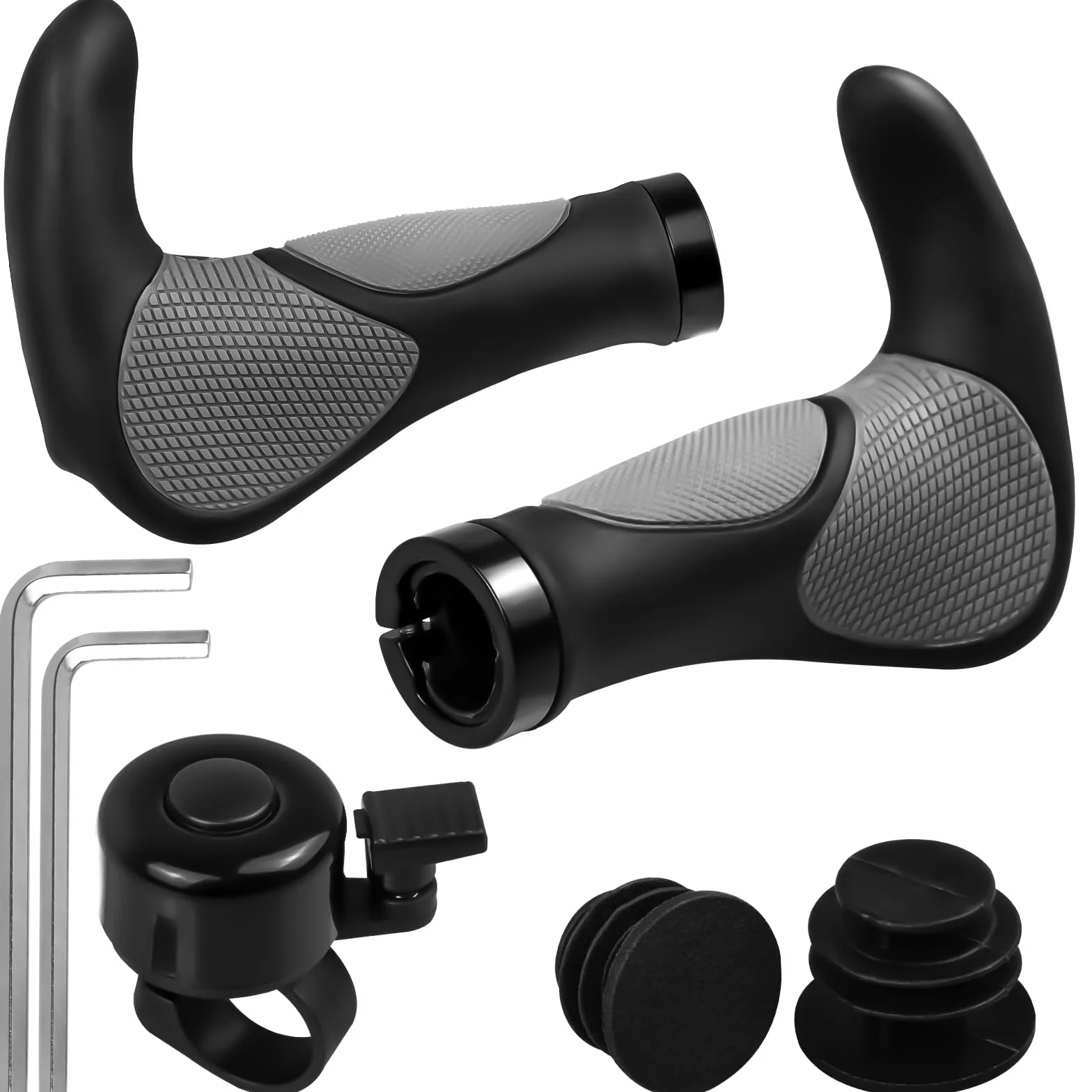 rietegio Uchwyty na kierownicę i dzwonek rowerowy, dwie strony Lock-On Design Ergonomiczna antypoślizgowa kierownica do rowerów górskich 22 mm rowerów górskich, e-skuterów, rowerów wyścigowych i